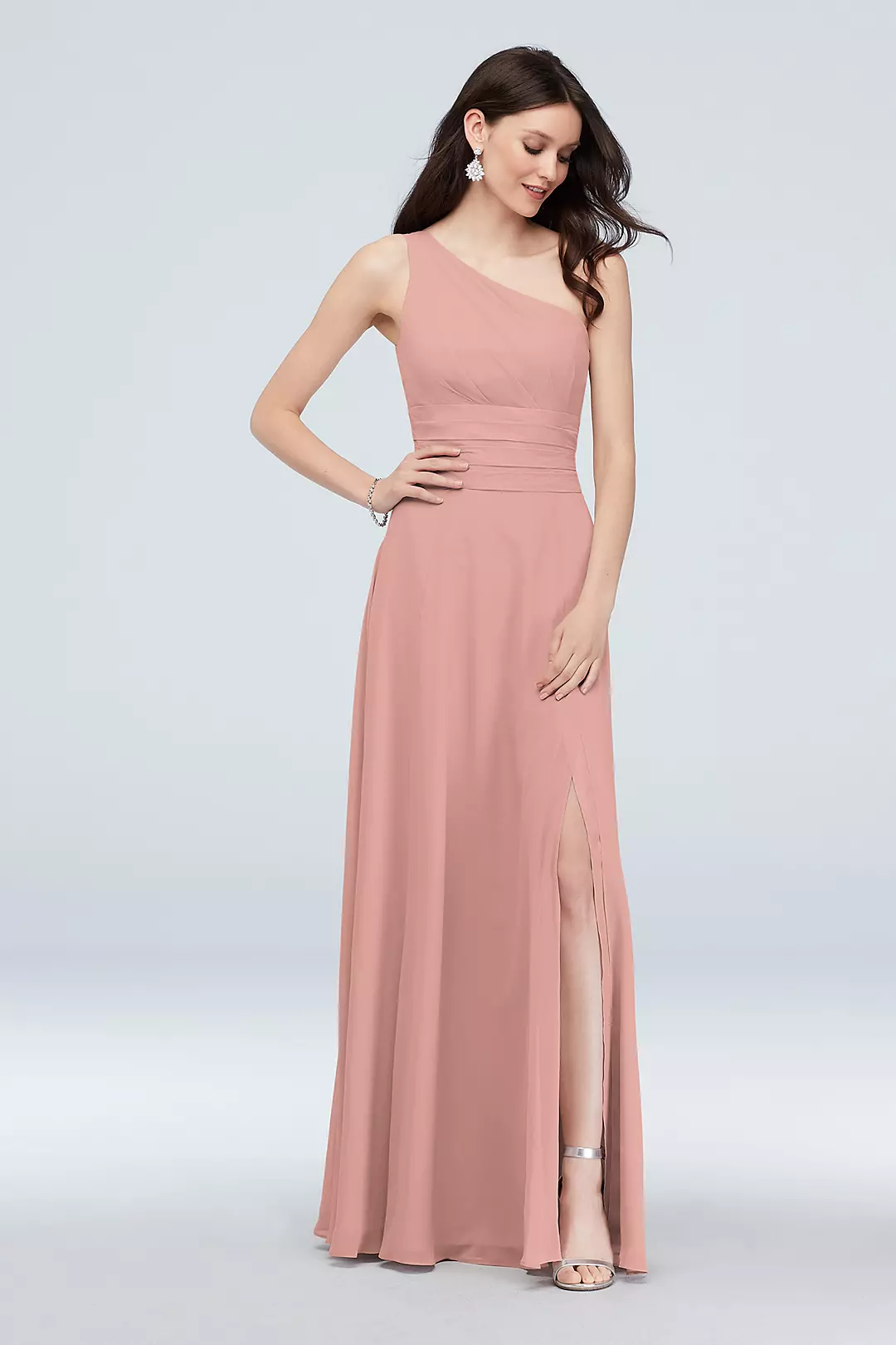 One-Shoulder Ruched Waist Chiffon Bridesmaid Dress - Image 53