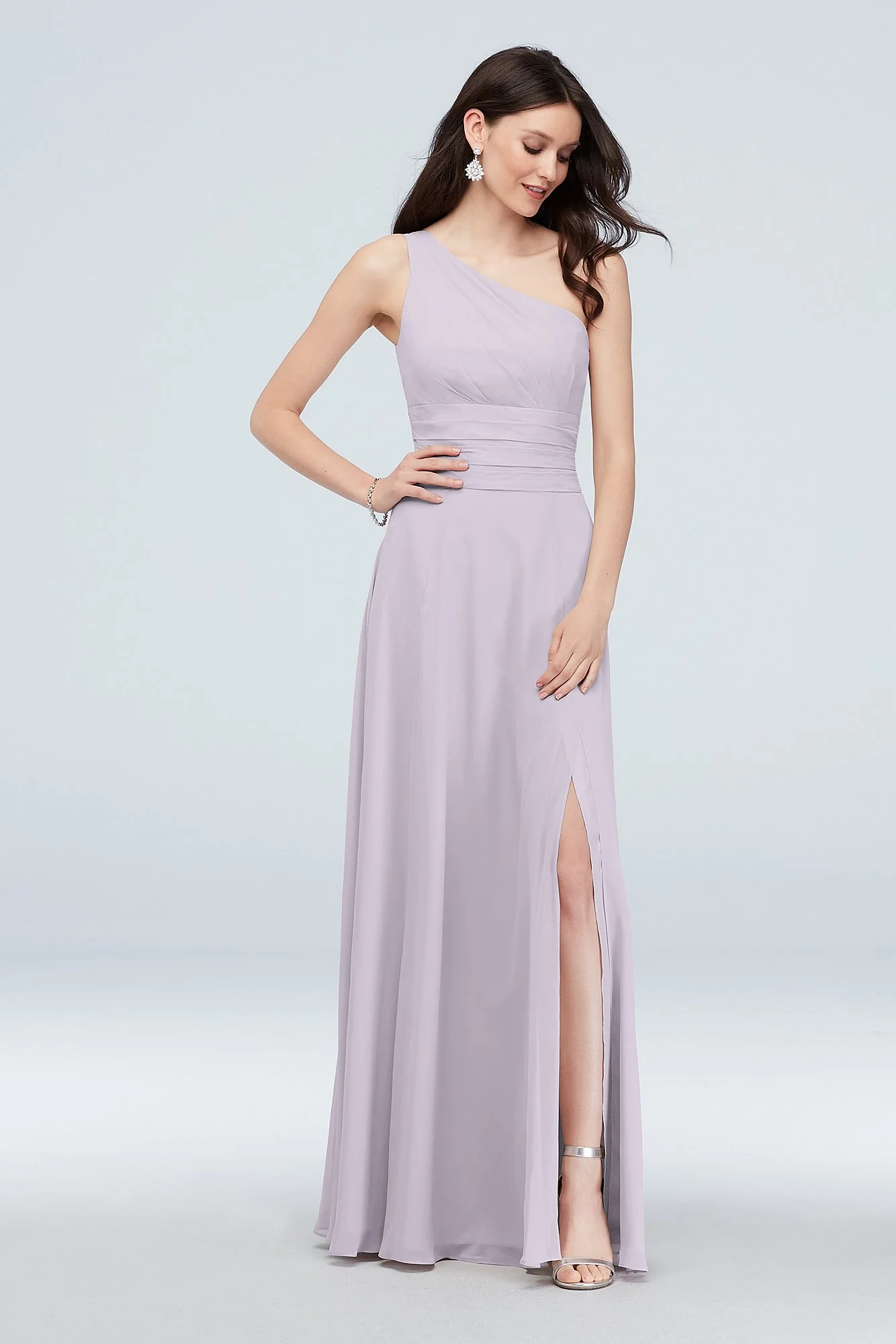 One-Shoulder Ruched Waist Chiffon Bridesmaid Dress - Image 6