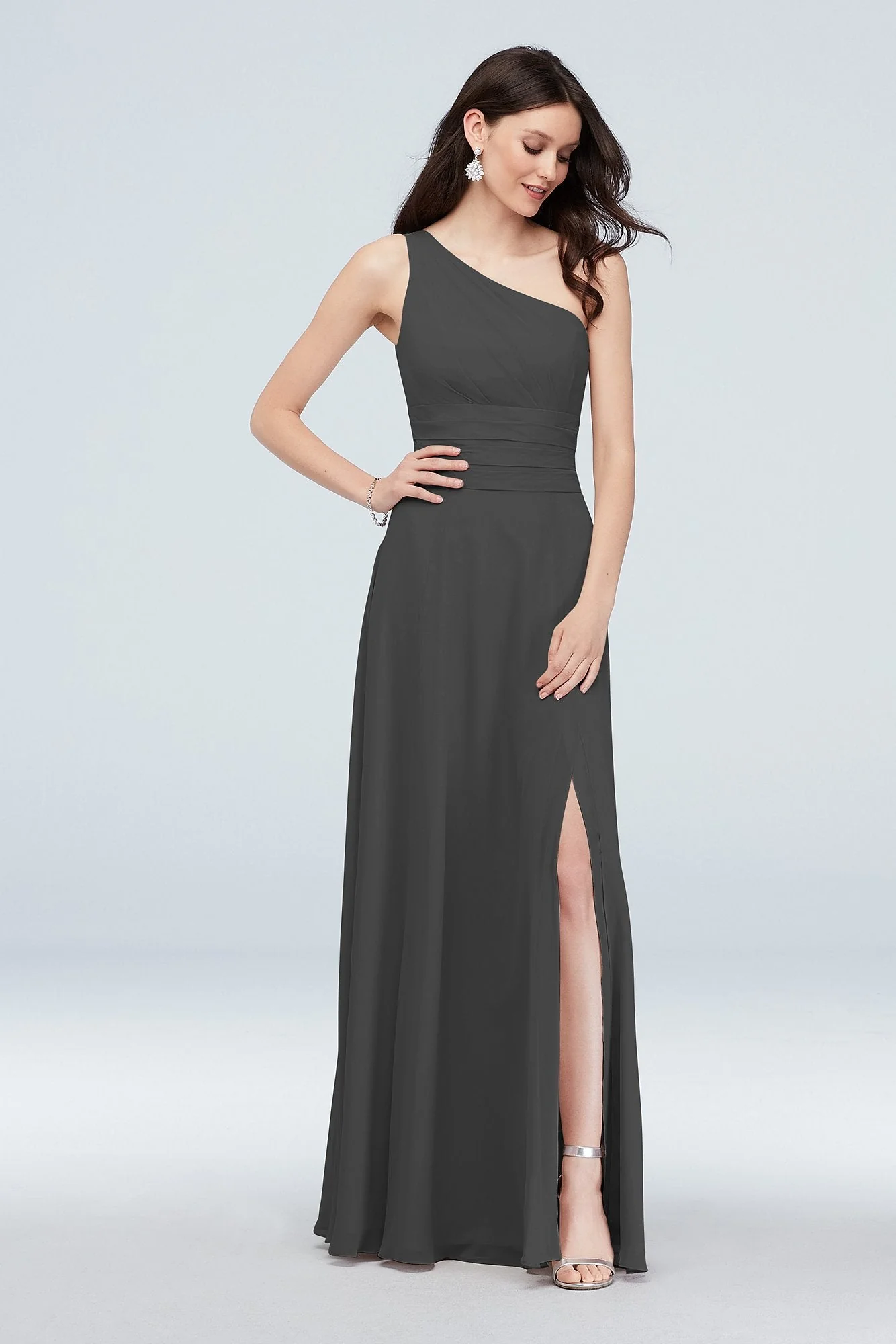 One-Shoulder Ruched Waist Chiffon Bridesmaid Dress - Image 67