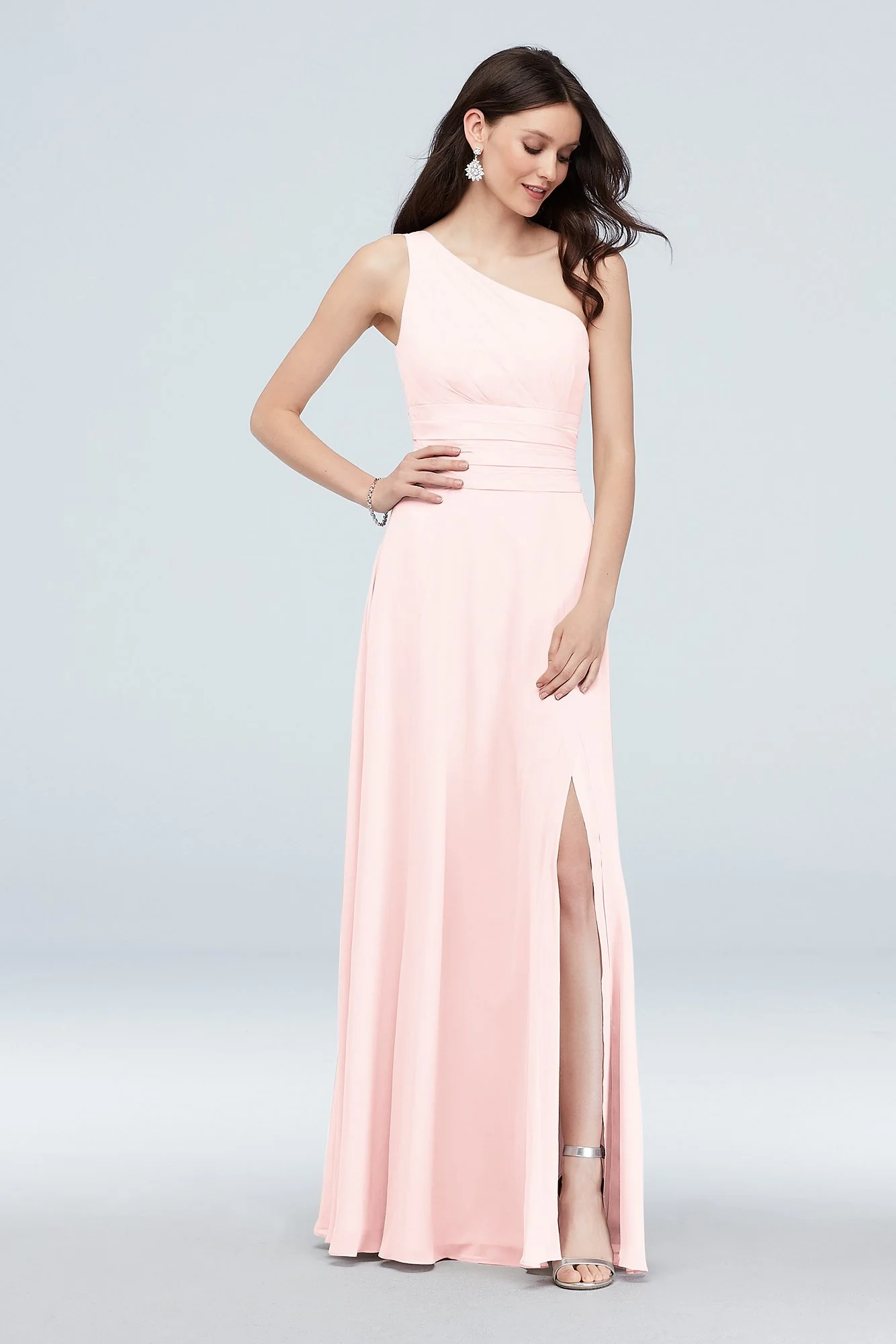 One-Shoulder Ruched Waist Chiffon Bridesmaid Dress - Image 72
