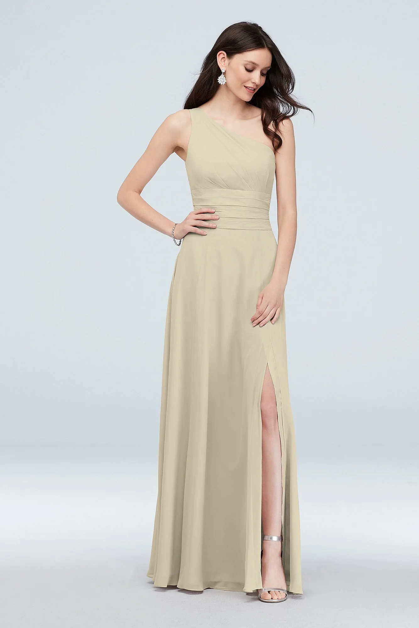 One-Shoulder Ruched Waist Chiffon Bridesmaid Dress - Image 79