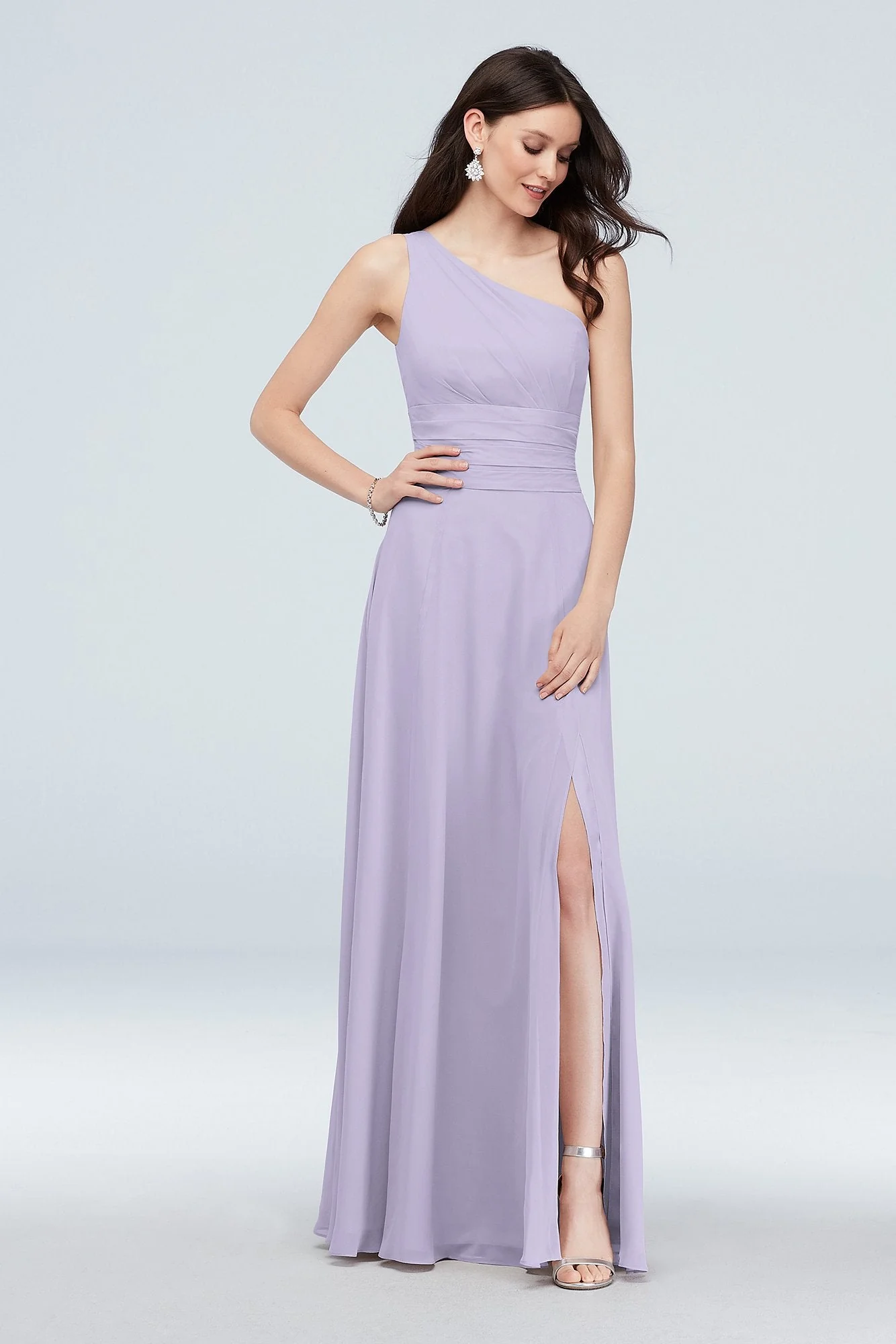 One-Shoulder Ruched Waist Chiffon Bridesmaid Dress - Image 9