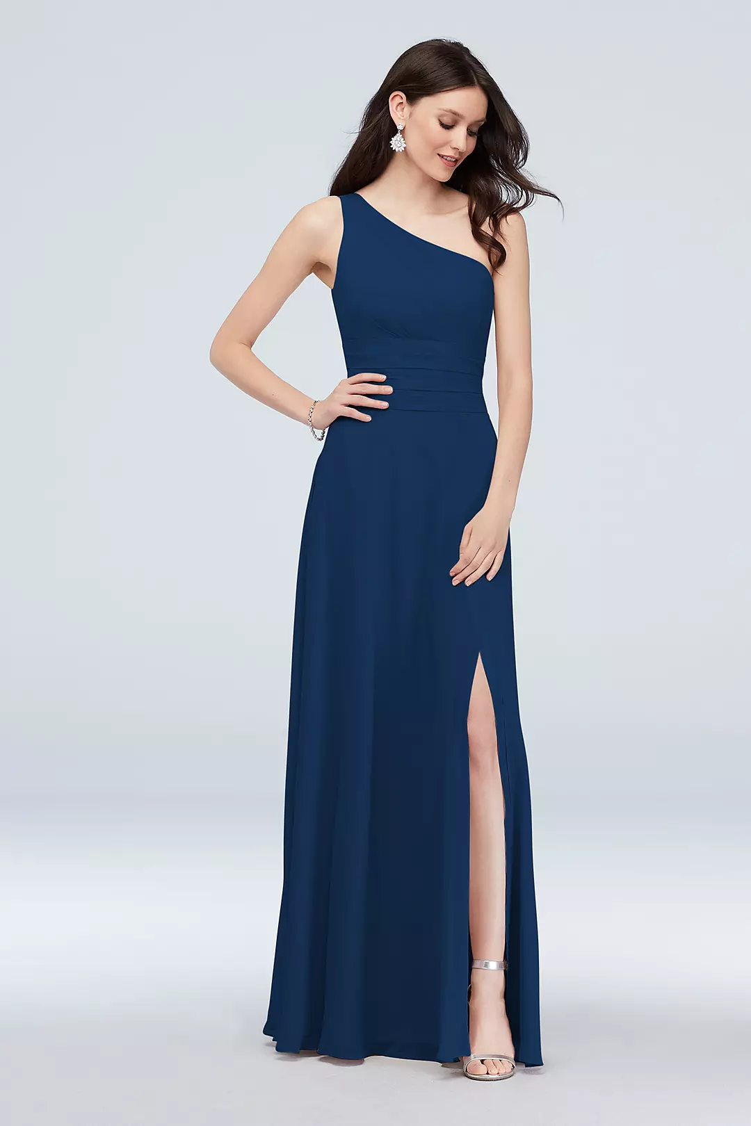 One-Shoulder Ruched Waist Chiffon Bridesmaid Dress - Image 97