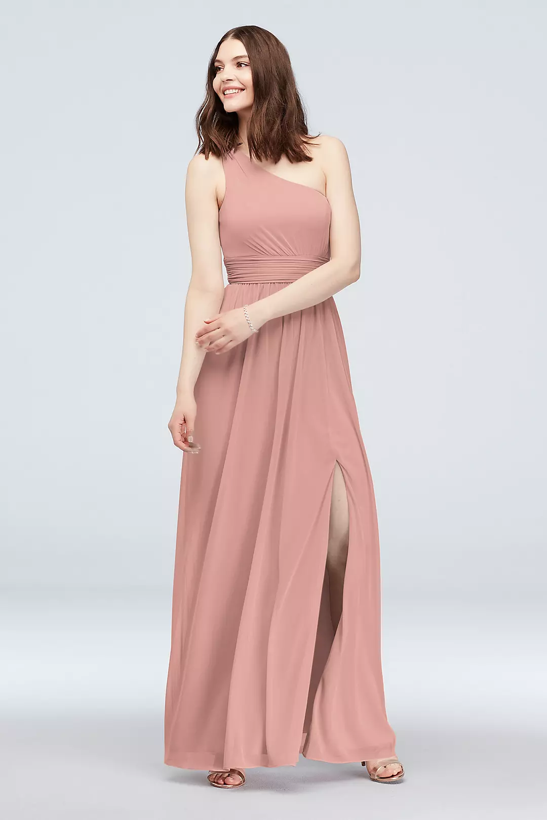 One Shoulder Ruched Waist Mesh Bridesmaid Dress - Image 114