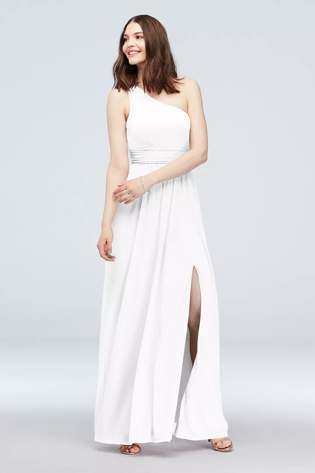 One Shoulder Ruched Waist Mesh Bridesmaid Dress - Image 125