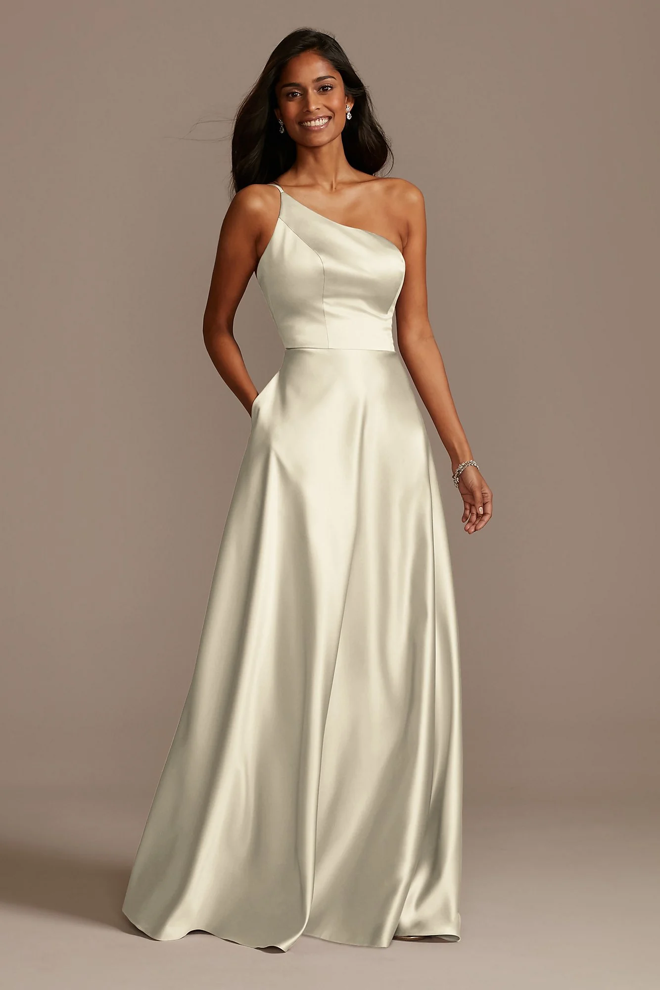 One Shoulder Satin A-Line Long Dress - Image 12