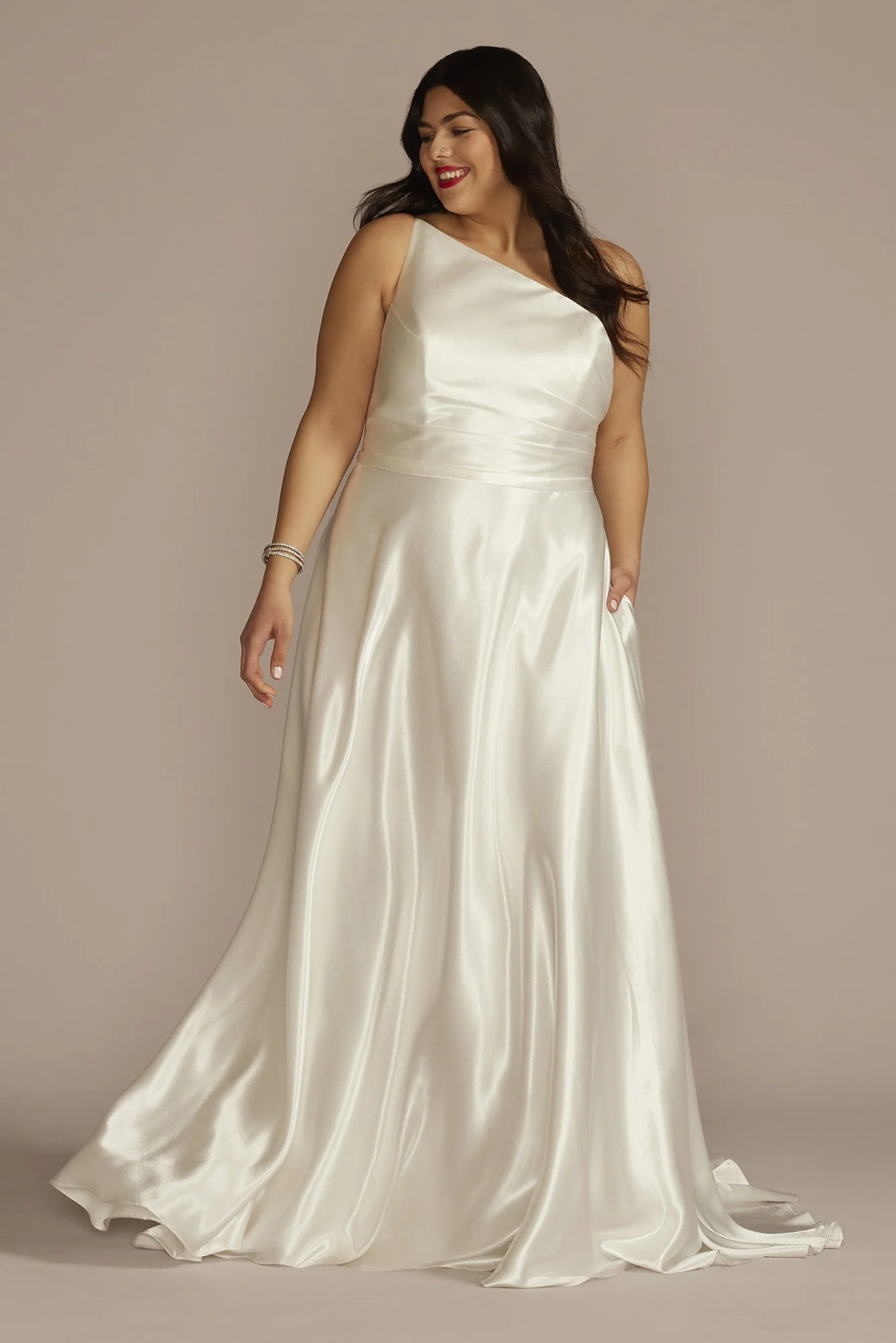 One Shoulder Satin A-Line Wedding Dress - Image 3