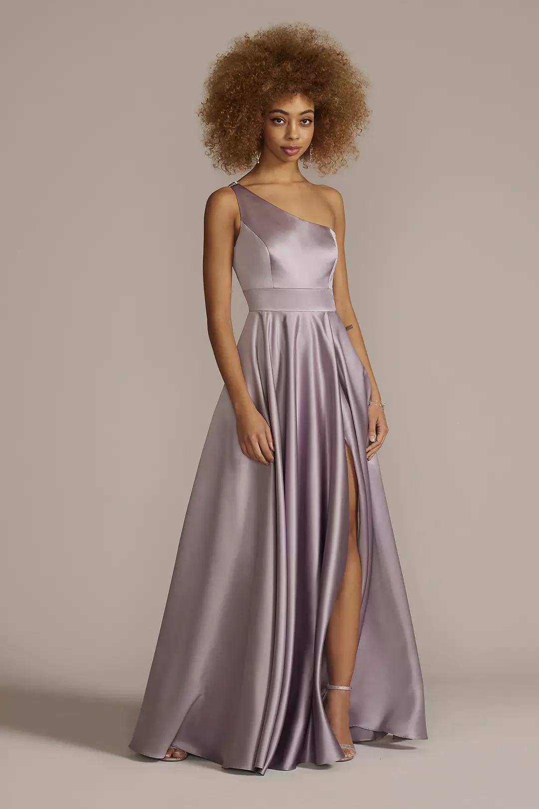 One-Shoulder Satin A-Line with Skirt Slit - Image 10