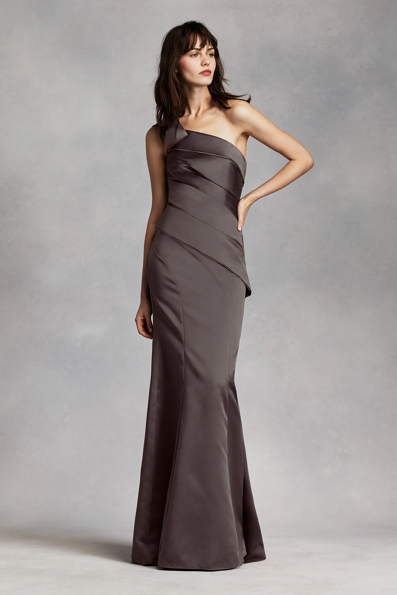 One Shoulder Satin Dress with Asymmetrical Skirt - Image 17