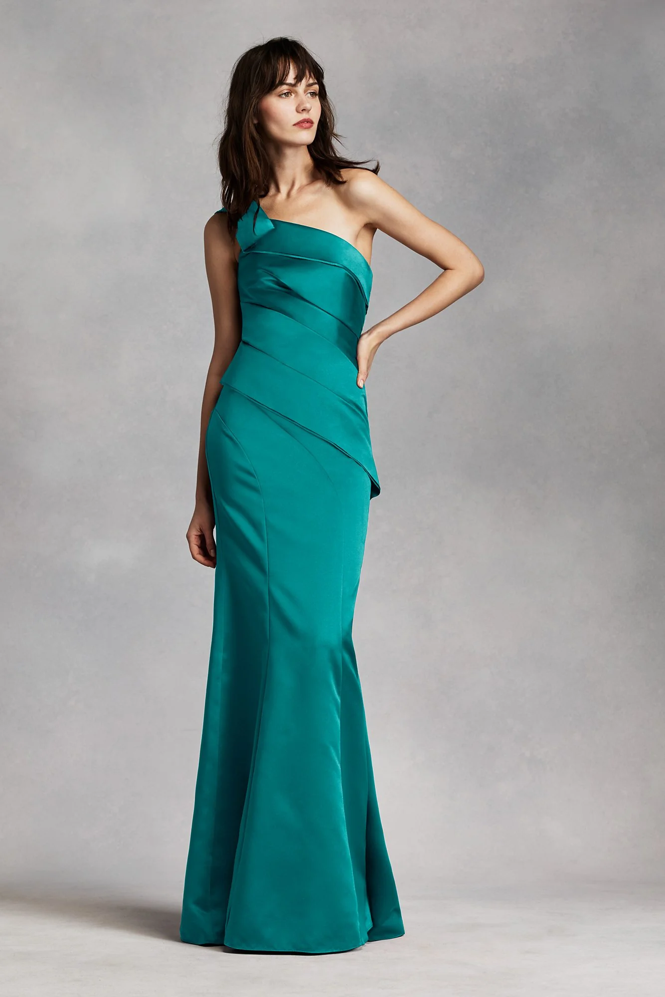 One Shoulder Satin Dress with Asymmetrical Skirt - Image 18