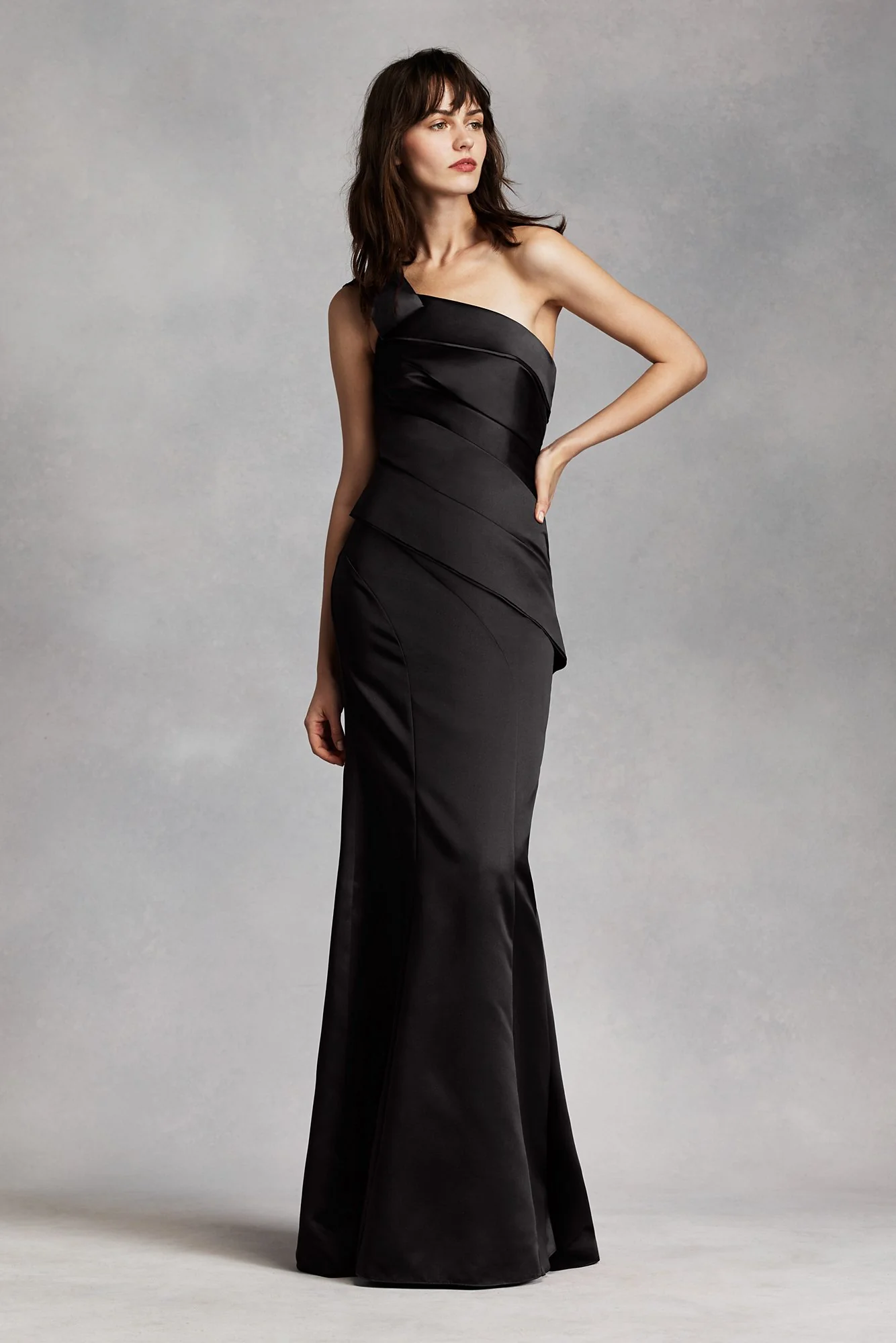 One Shoulder Satin Dress with Asymmetrical Skirt - Image 25