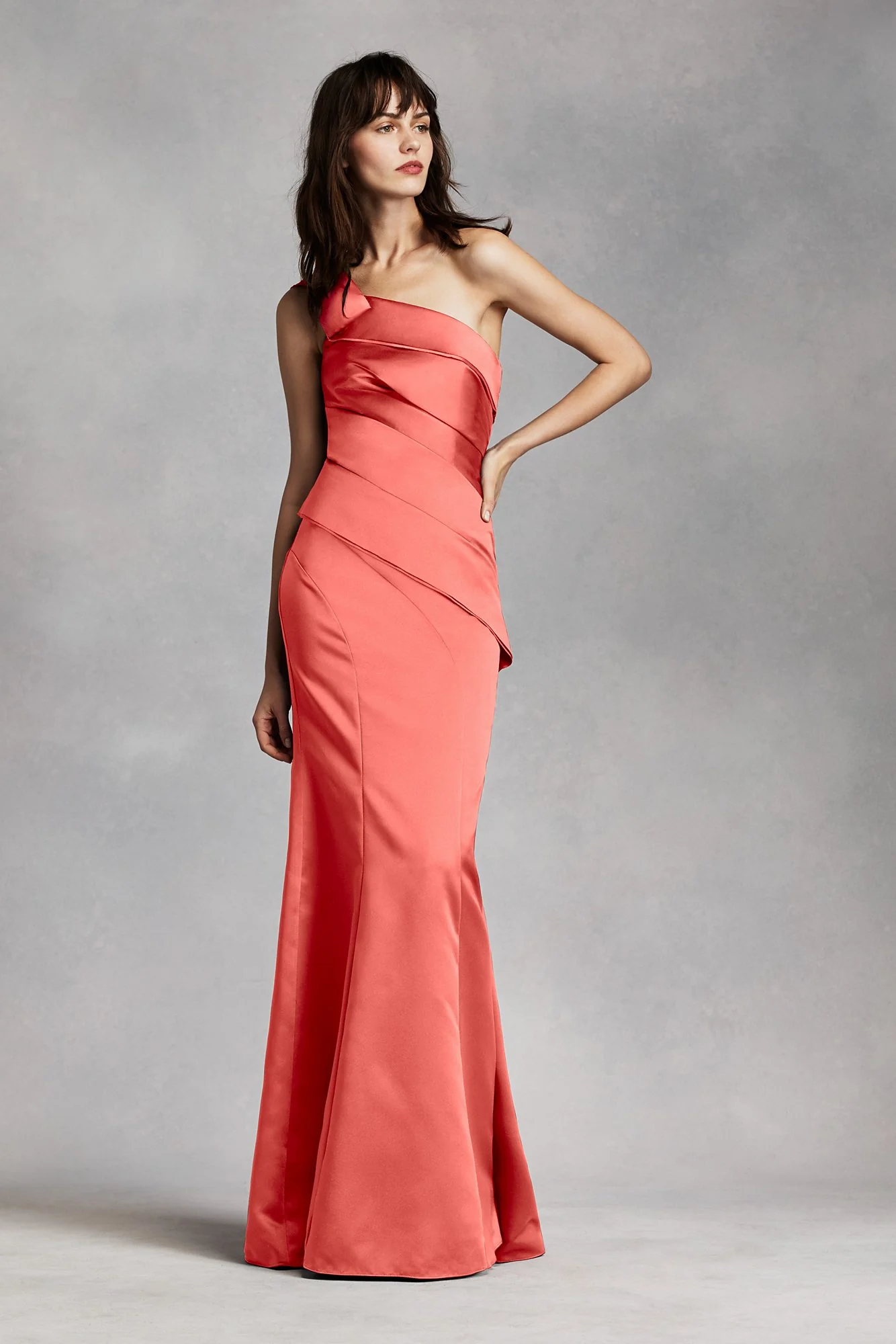 One Shoulder Satin Dress with Asymmetrical Skirt - Image 31