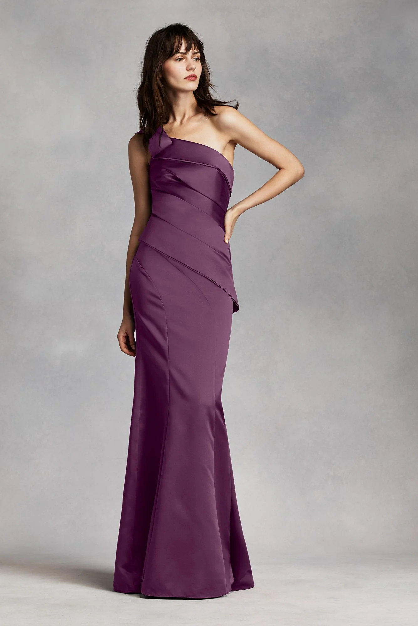 One Shoulder Satin Dress with Asymmetrical Skirt - Image 34