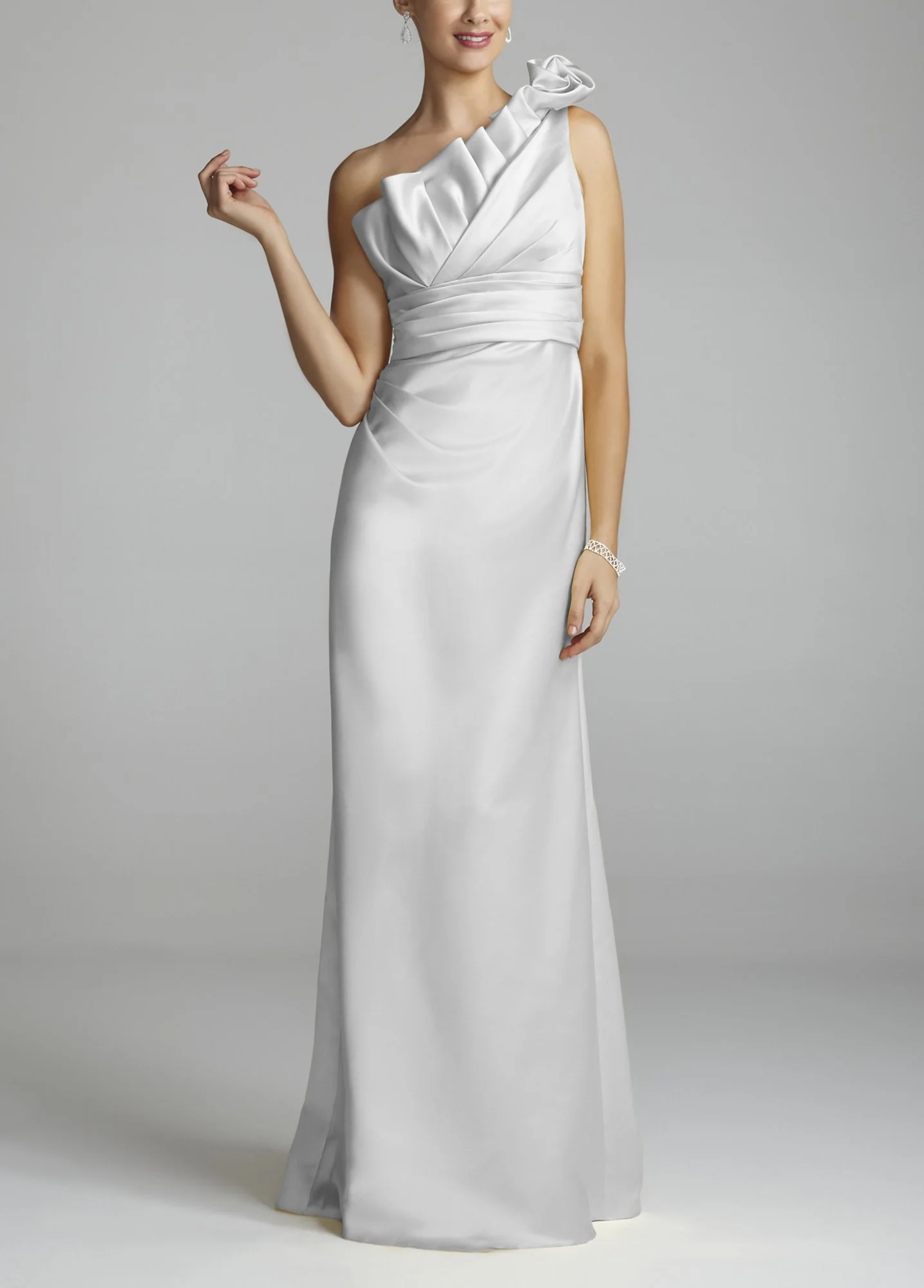 One Shoulder Satin Dress with Embellished Neckline