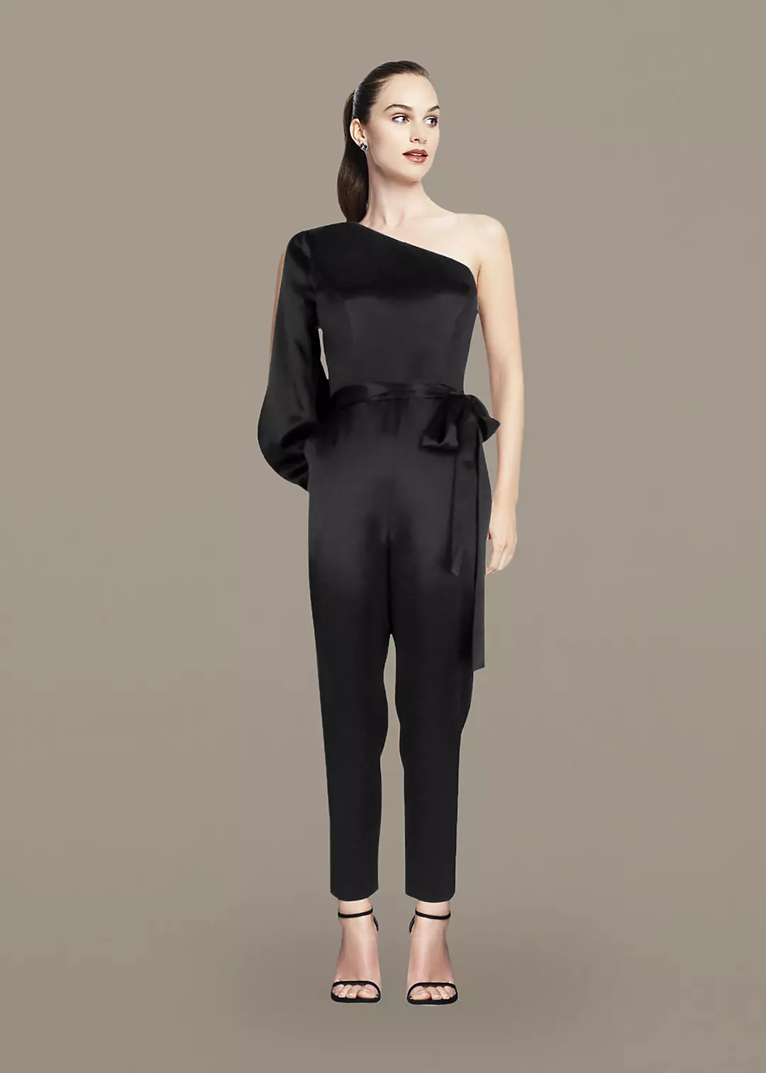 One-Shoulder Satin Jumpsuit with Tie Waist - Image 25