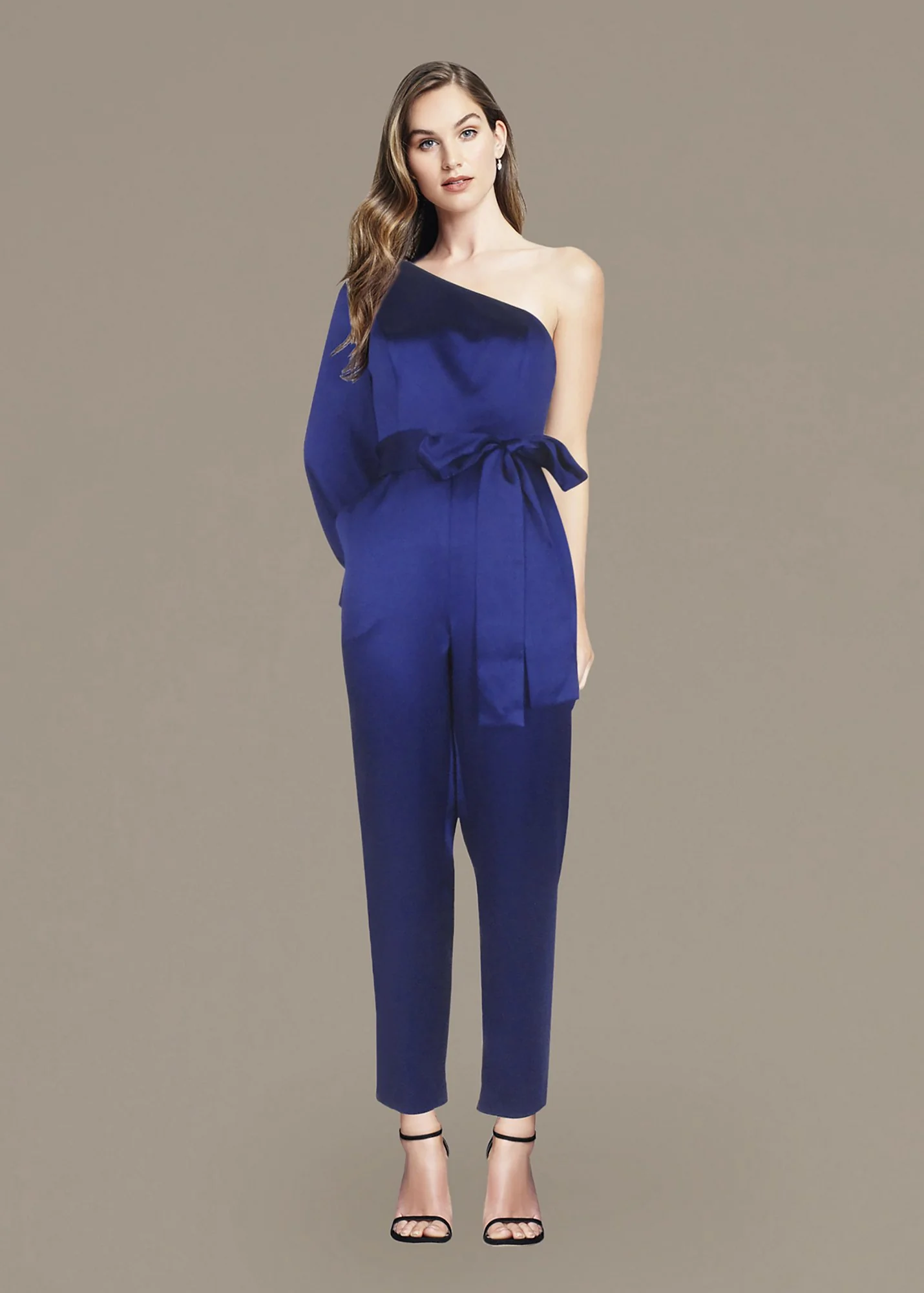 One-Shoulder Satin Jumpsuit with Tie Waist - Image 3