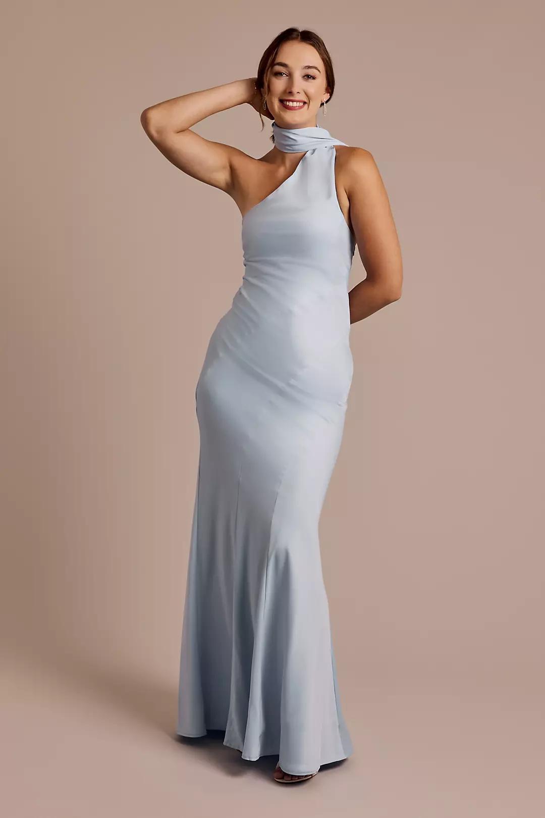 One-Shoulder Satin Scarf Slip Dress - Image 4