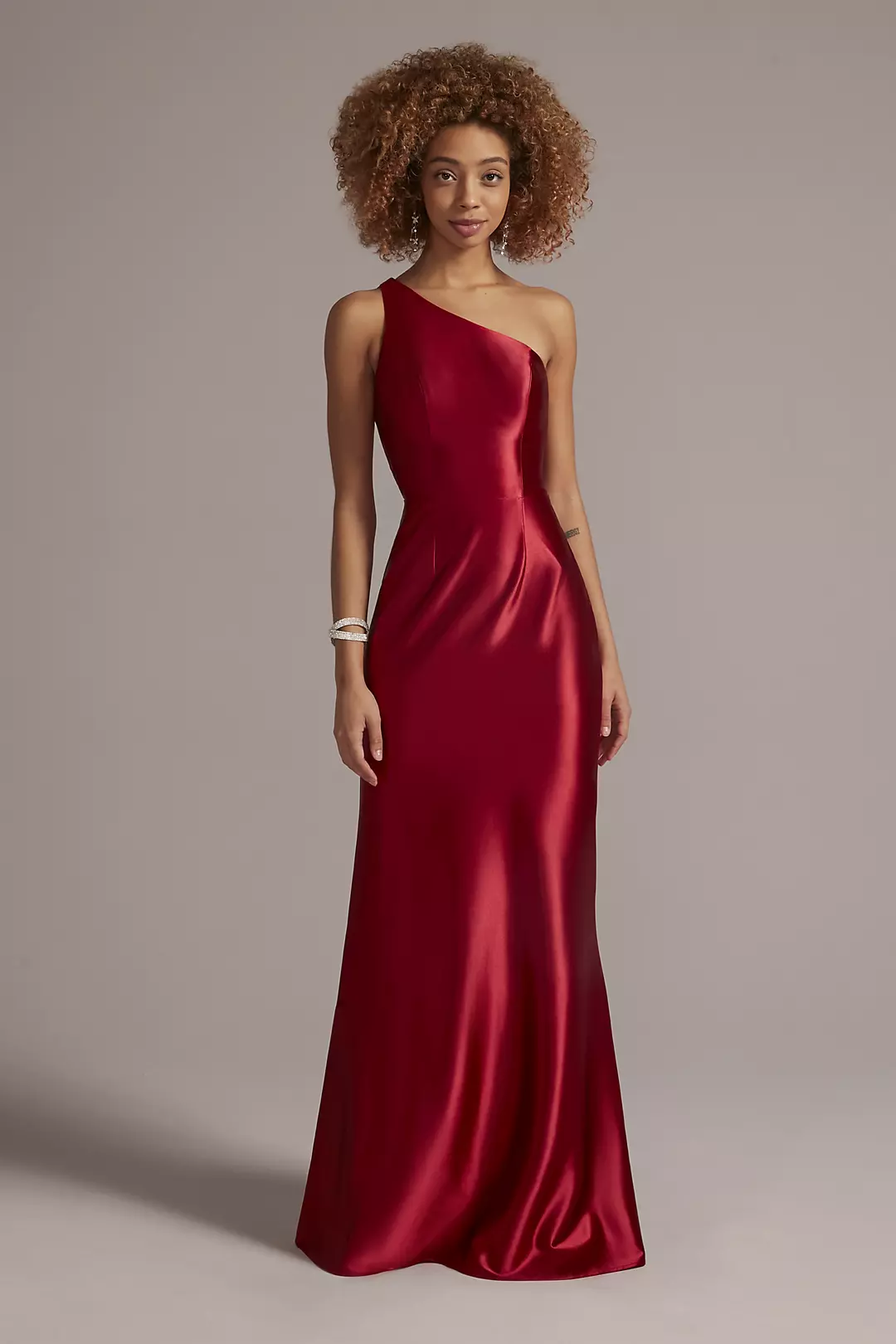 One-Shoulder Satin Sheath with Skirt Slit - Image 5