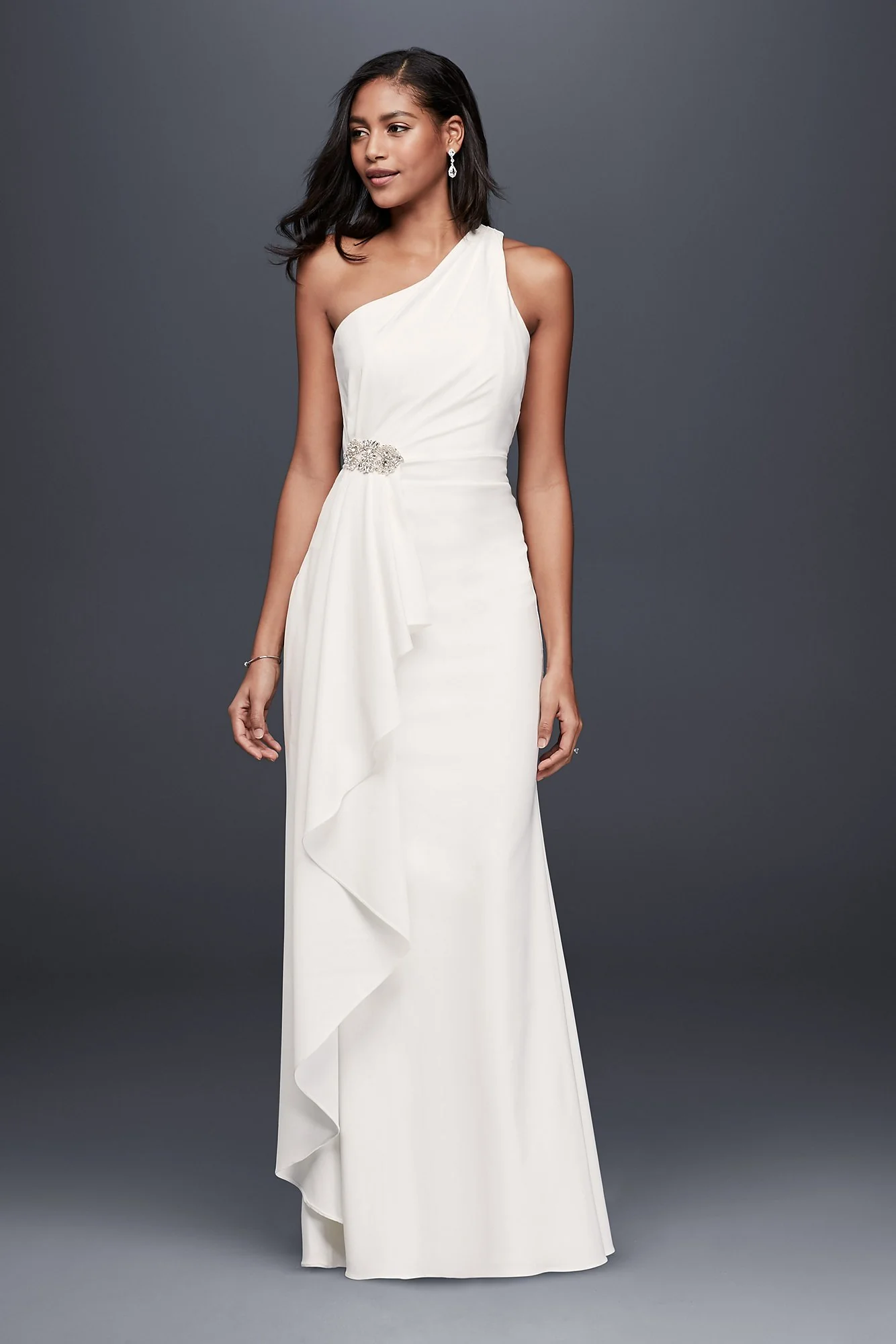 One-Shoulder Sheath Dress with Crystal Detail - Image 2