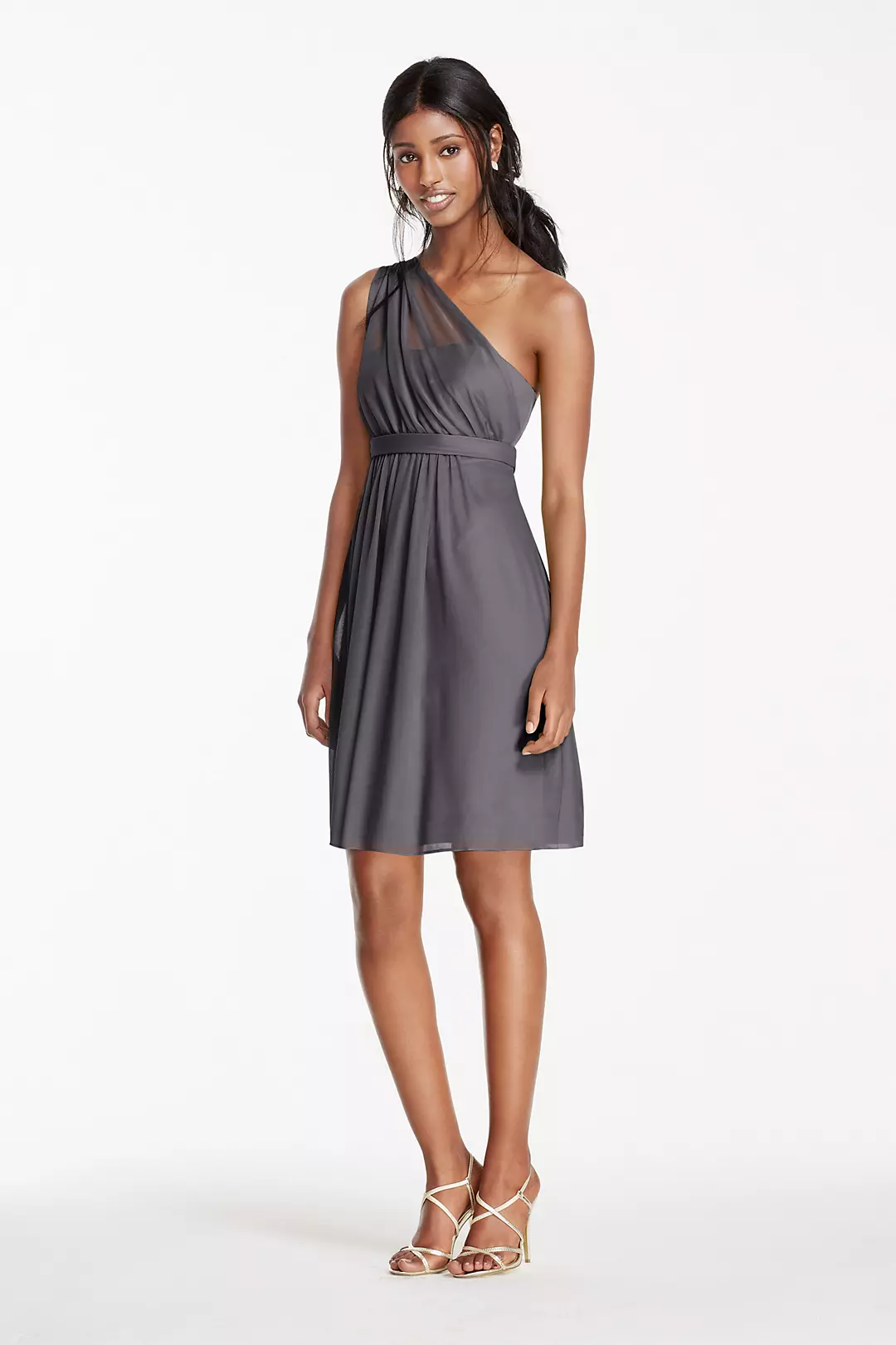 One Shoulder Short Dress with Illusion Neck - Image 112