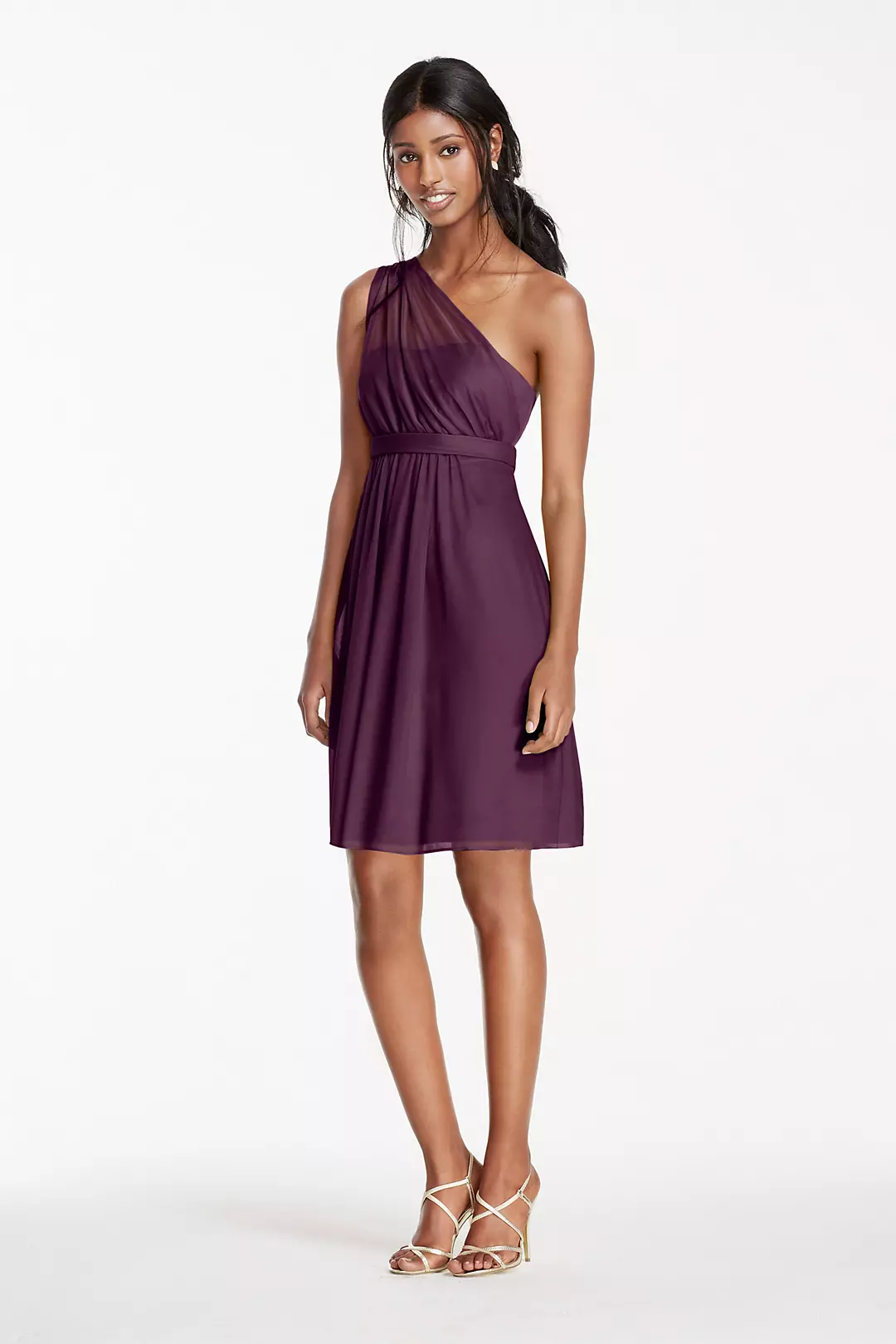 One Shoulder Short Dress with Illusion Neck - Image 113