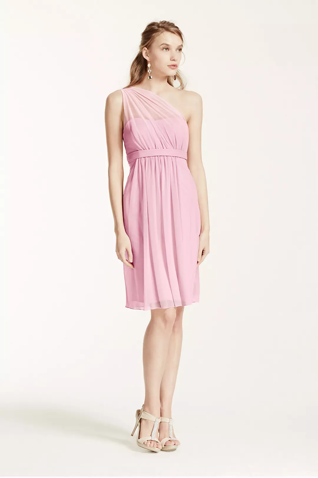 One Shoulder Short Dress with Illusion Neck - Image 12