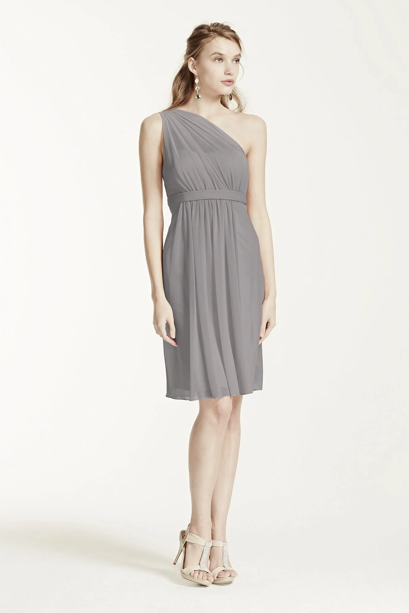One Shoulder Short Dress with Illusion Neck - Image 16
