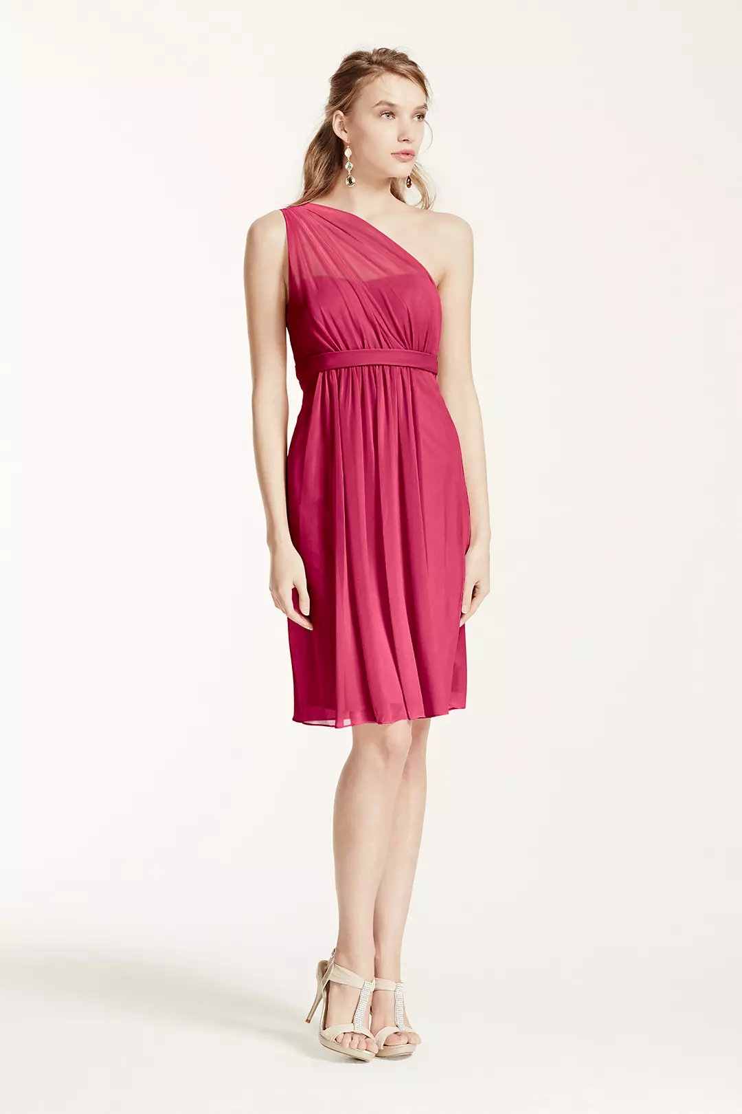 One Shoulder Short Dress with Illusion Neck - Image 18