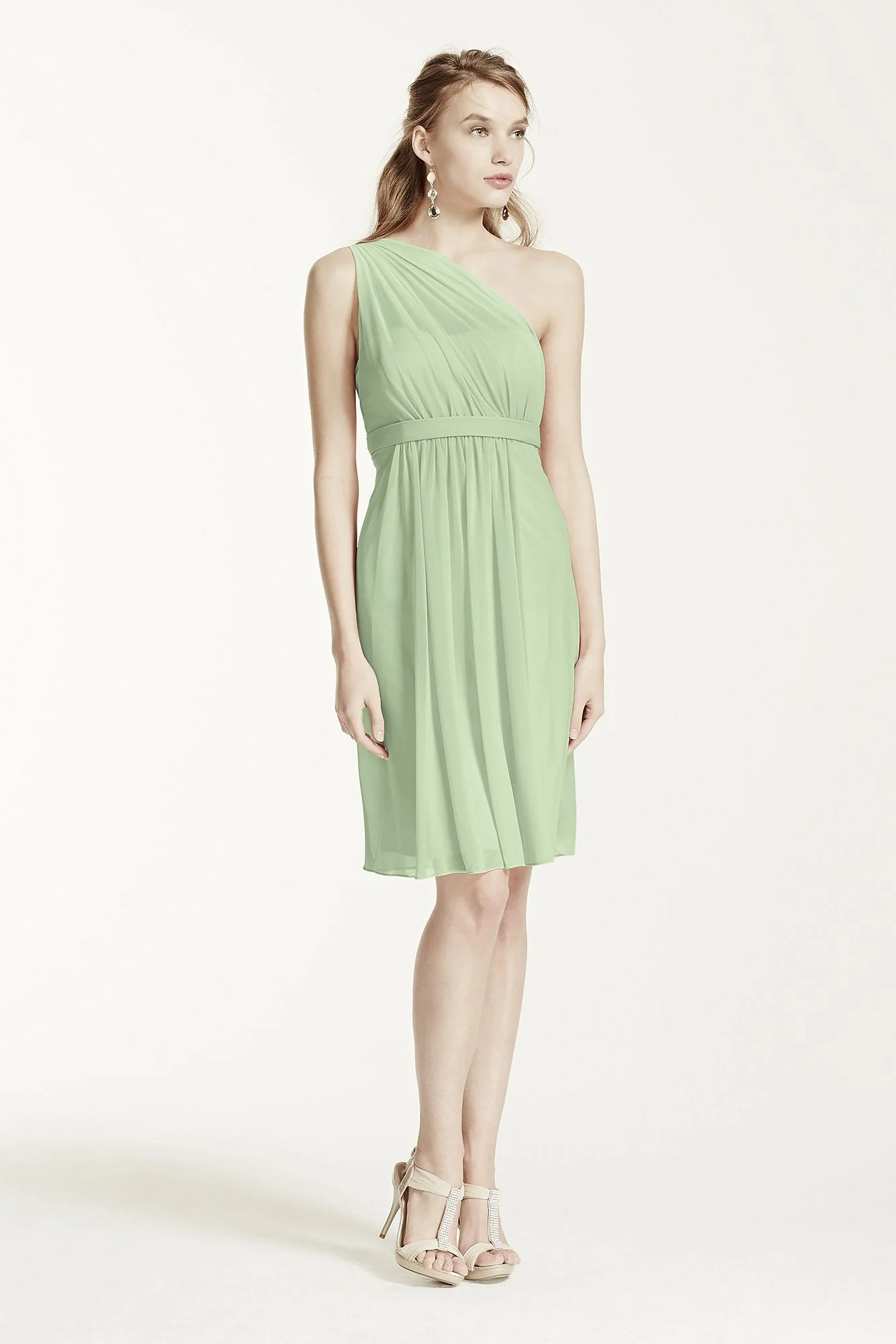 One Shoulder Short Dress with Illusion Neck - Image 21