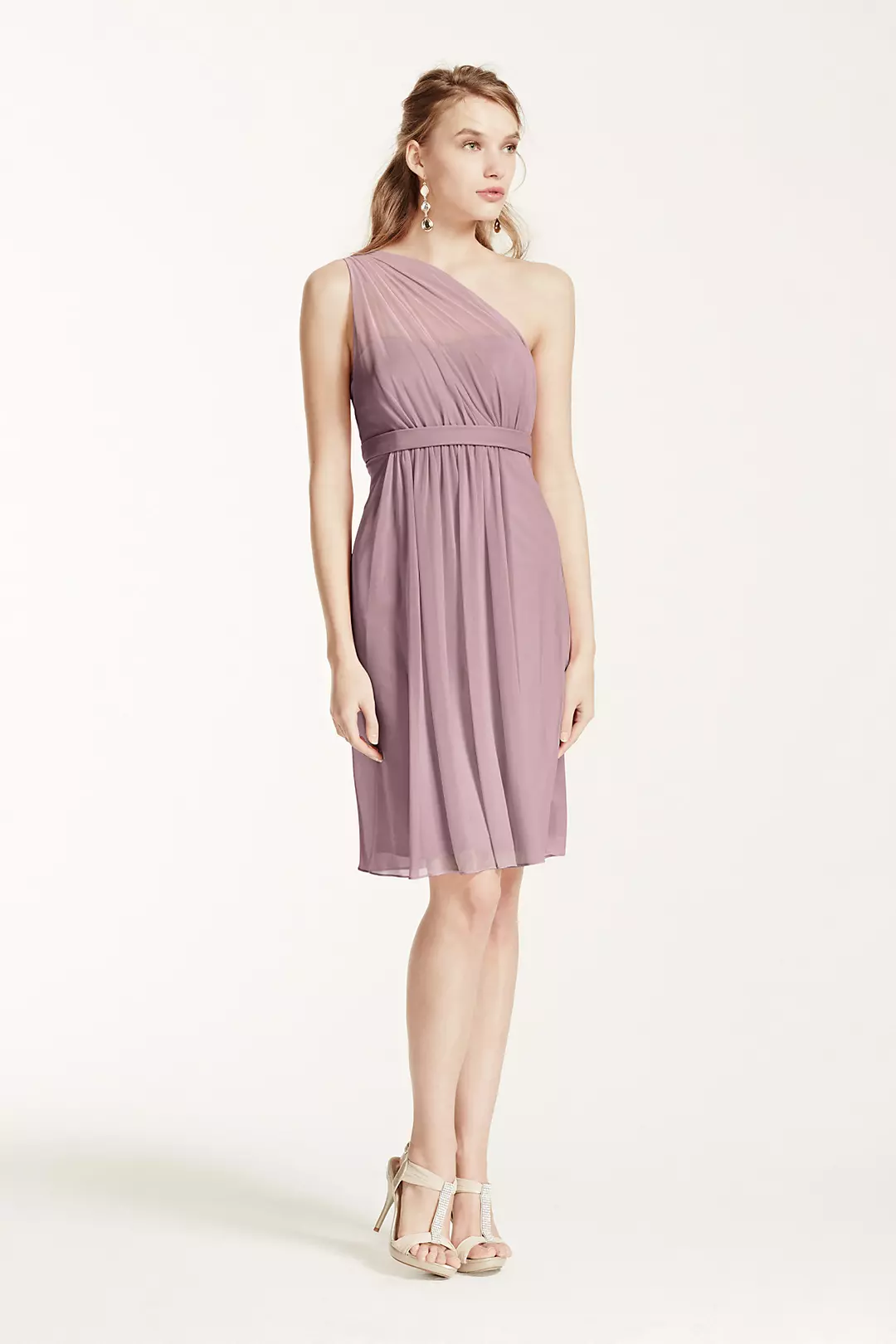 One Shoulder Short Dress with Illusion Neck - Image 24