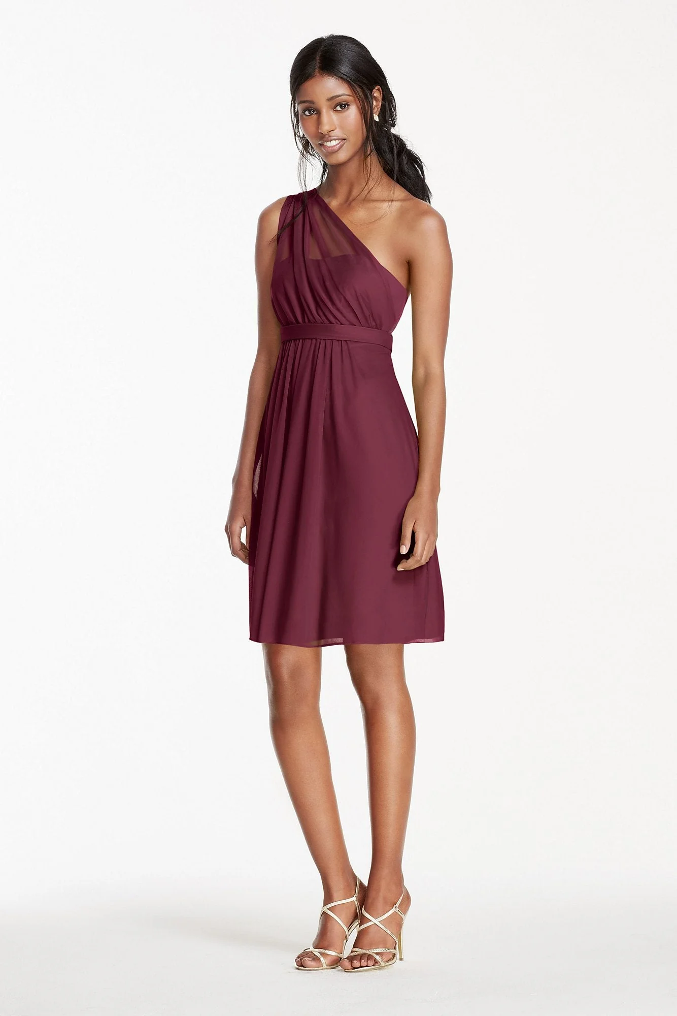 One Shoulder Short Dress with Illusion Neck - Image 29