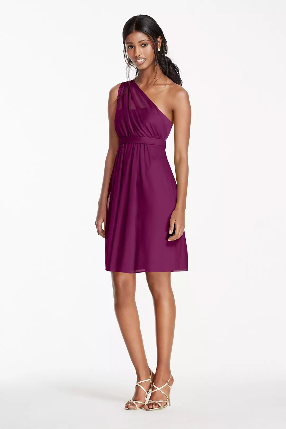 One Shoulder Short Dress with Illusion Neck - Image 47