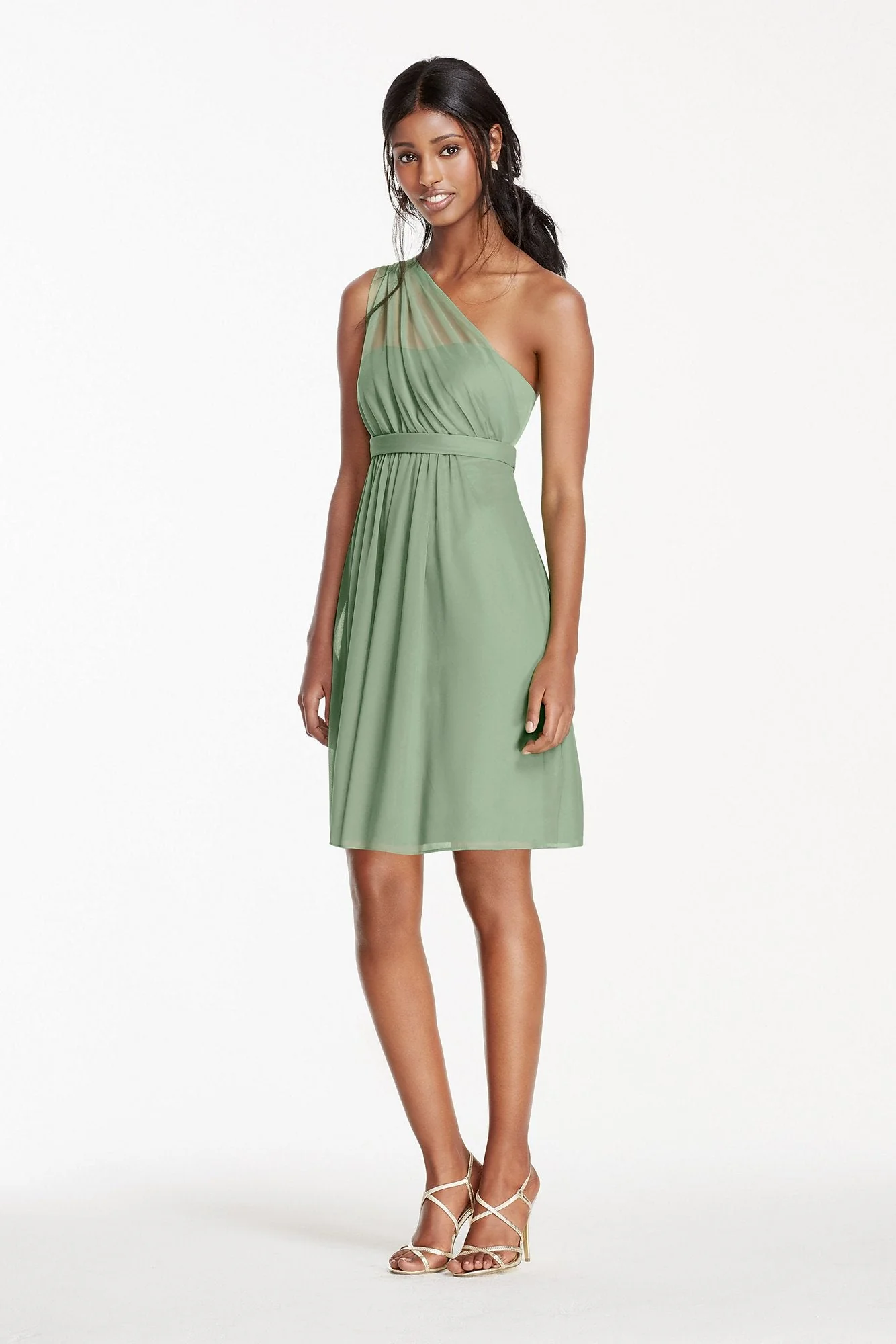 One Shoulder Short Dress with Illusion Neck - Image 5