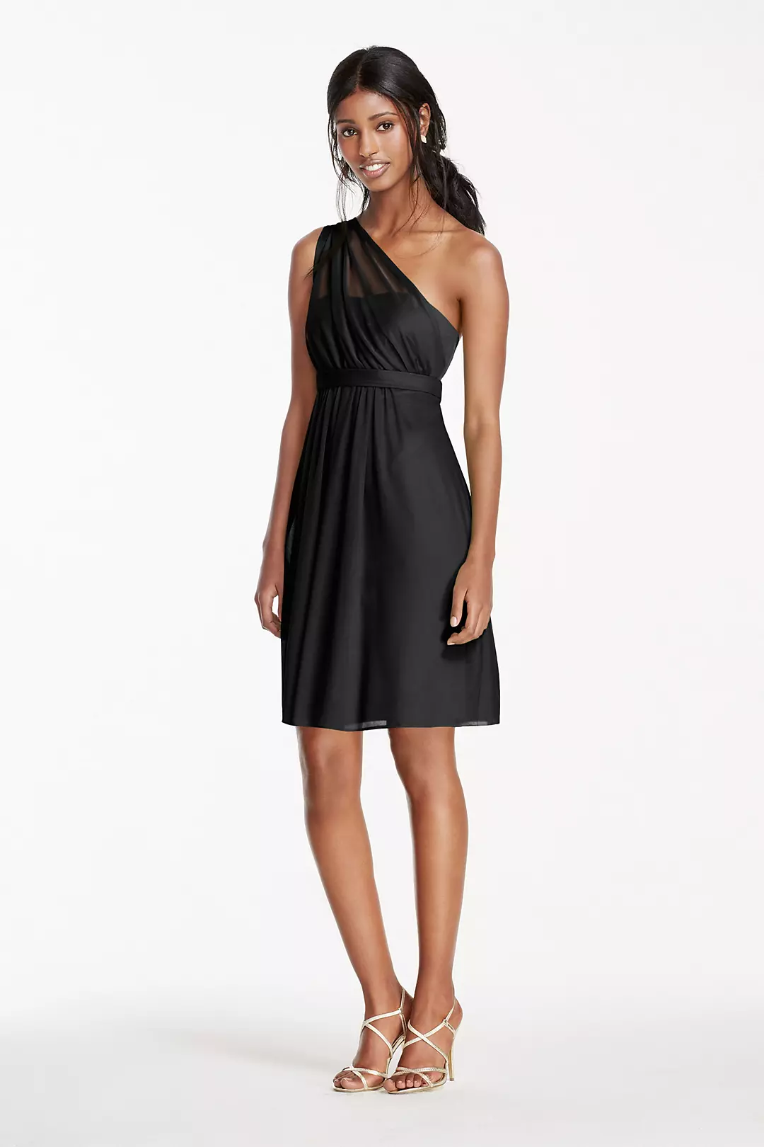 One Shoulder Short Dress with Illusion Neck - Image 58