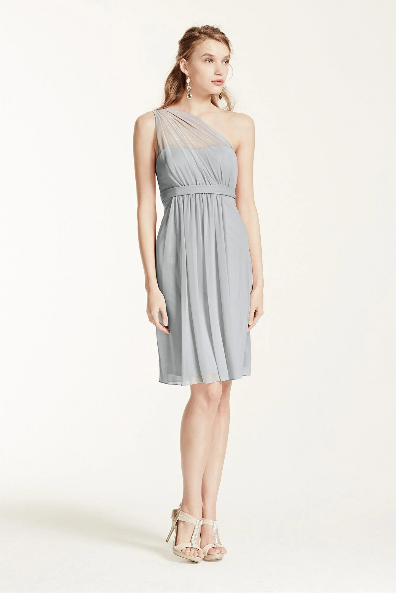 One Shoulder Short Dress with Illusion Neck - Image 74