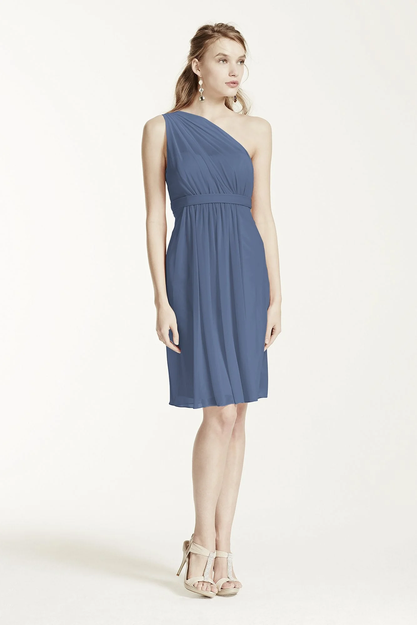 One Shoulder Short Dress with Illusion Neck - Image 82