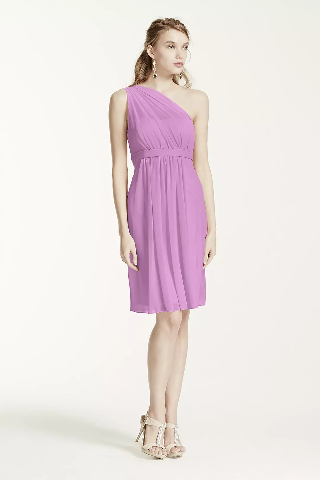 One Shoulder Short Dress with Illusion Neck - Image 89