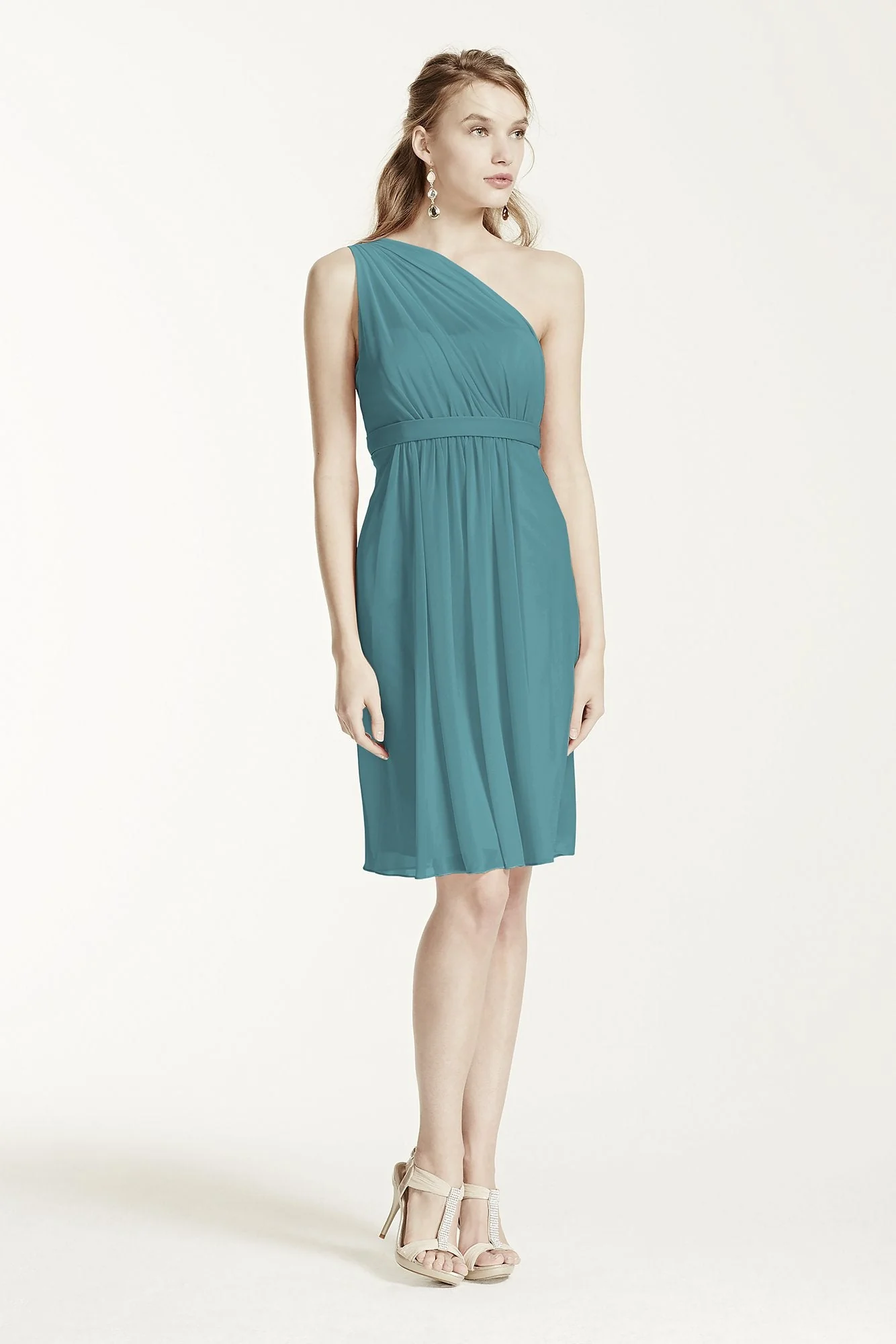 One Shoulder Short Dress with Illusion Neck - Image 92