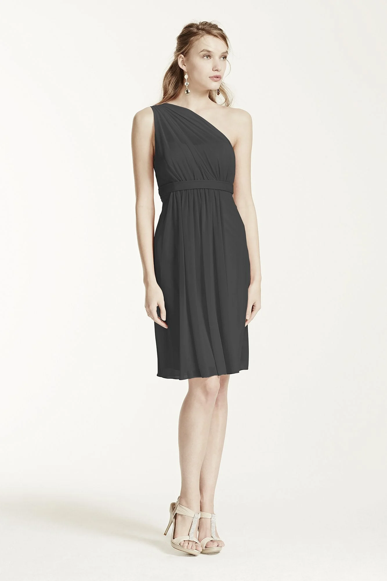 One Shoulder Short Dress with Illusion Neck - Image 93