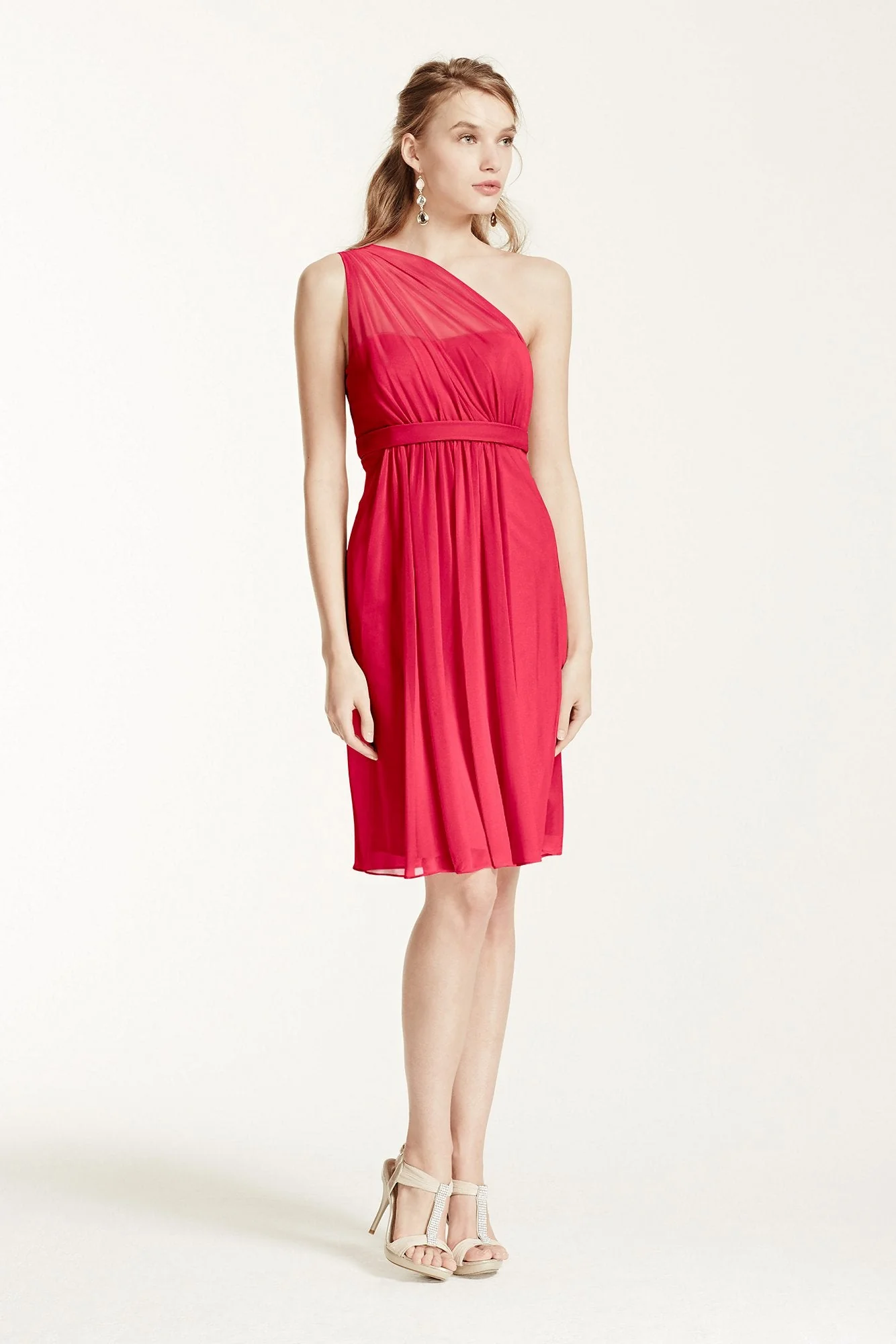 One Shoulder Short Dress with Illusion Neck - Image 97