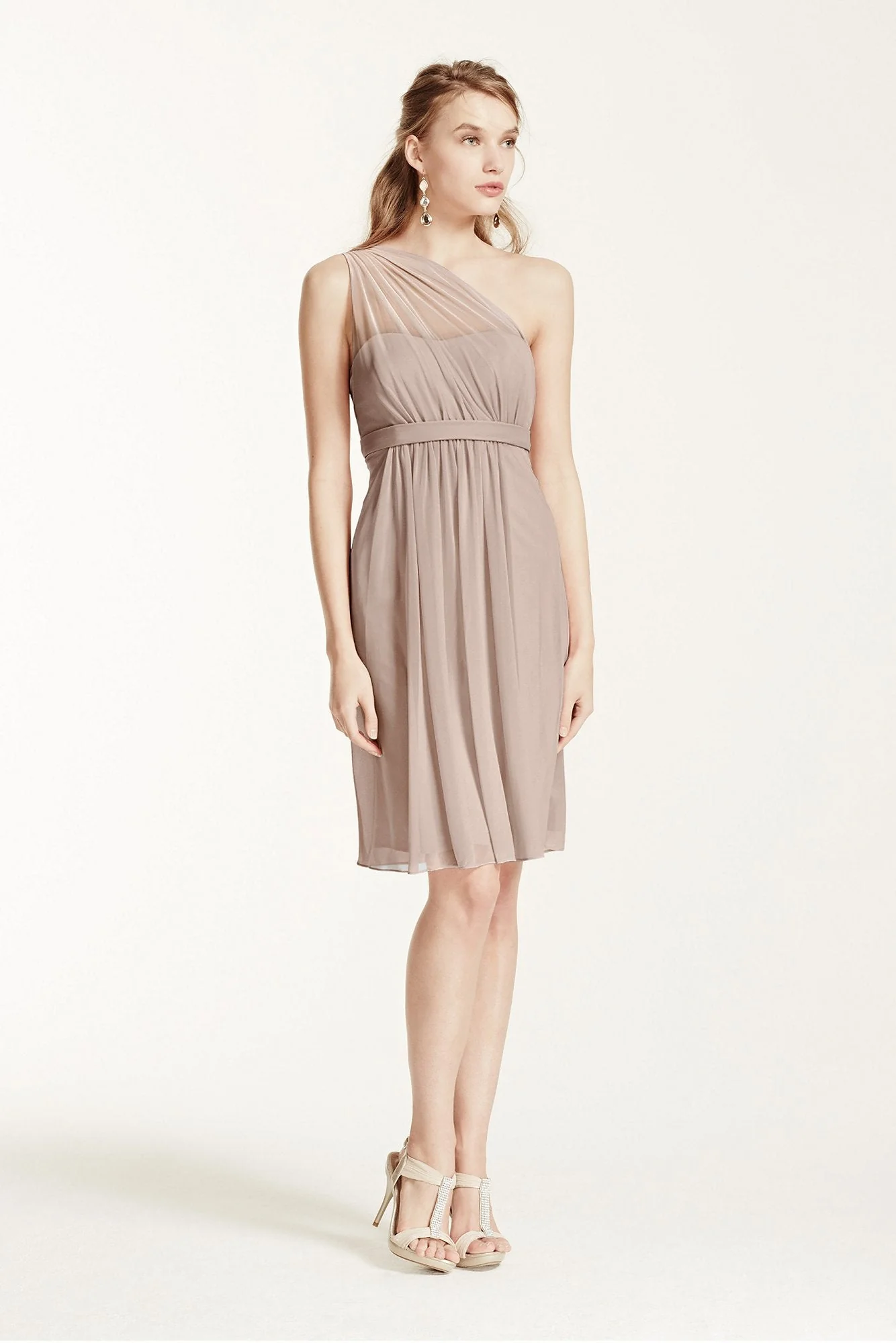 One Shoulder Short Dress with Illusion Neck - Image 98
