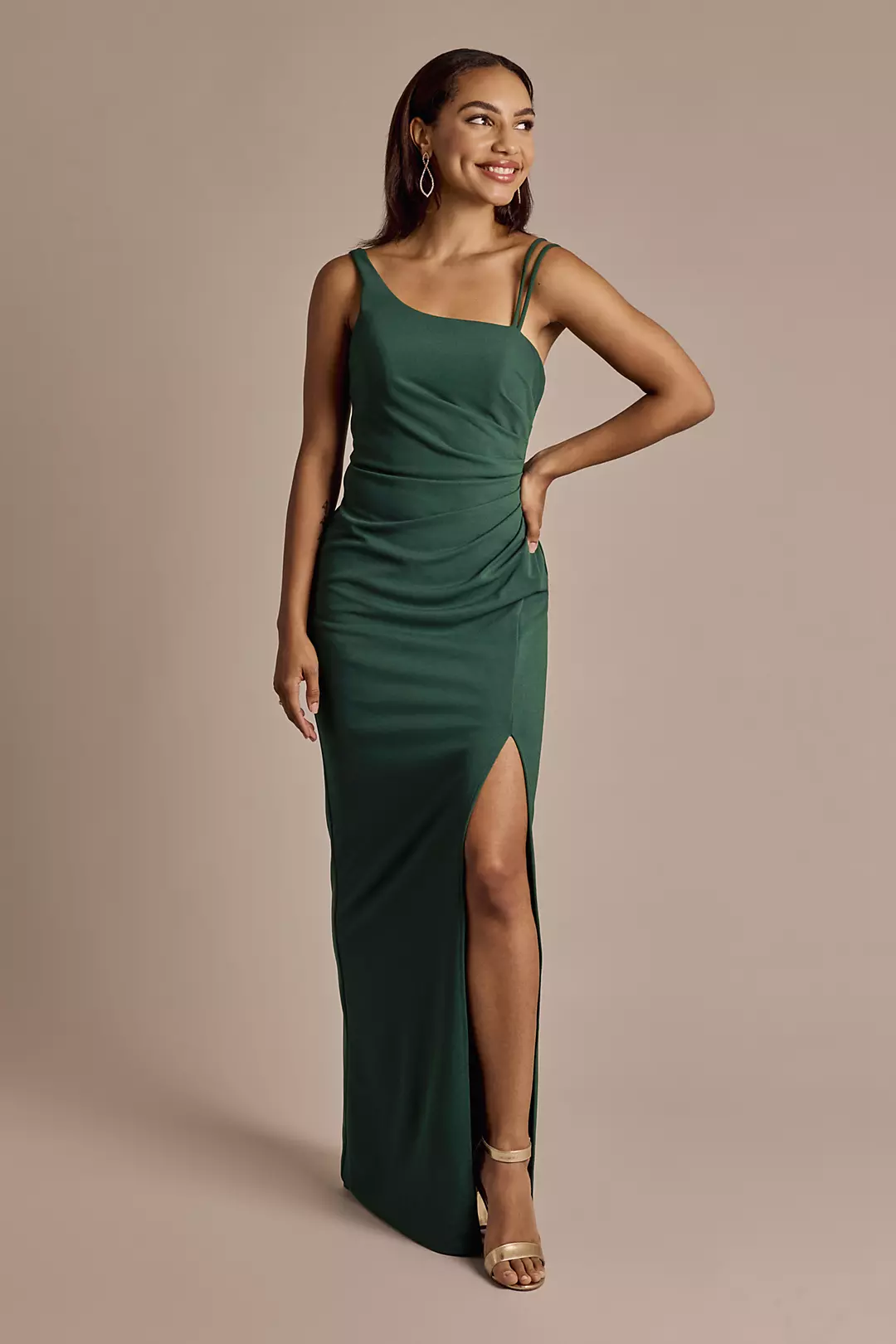 One-Shoulder Side-Draped Crepe Sheath Dress - Image 4