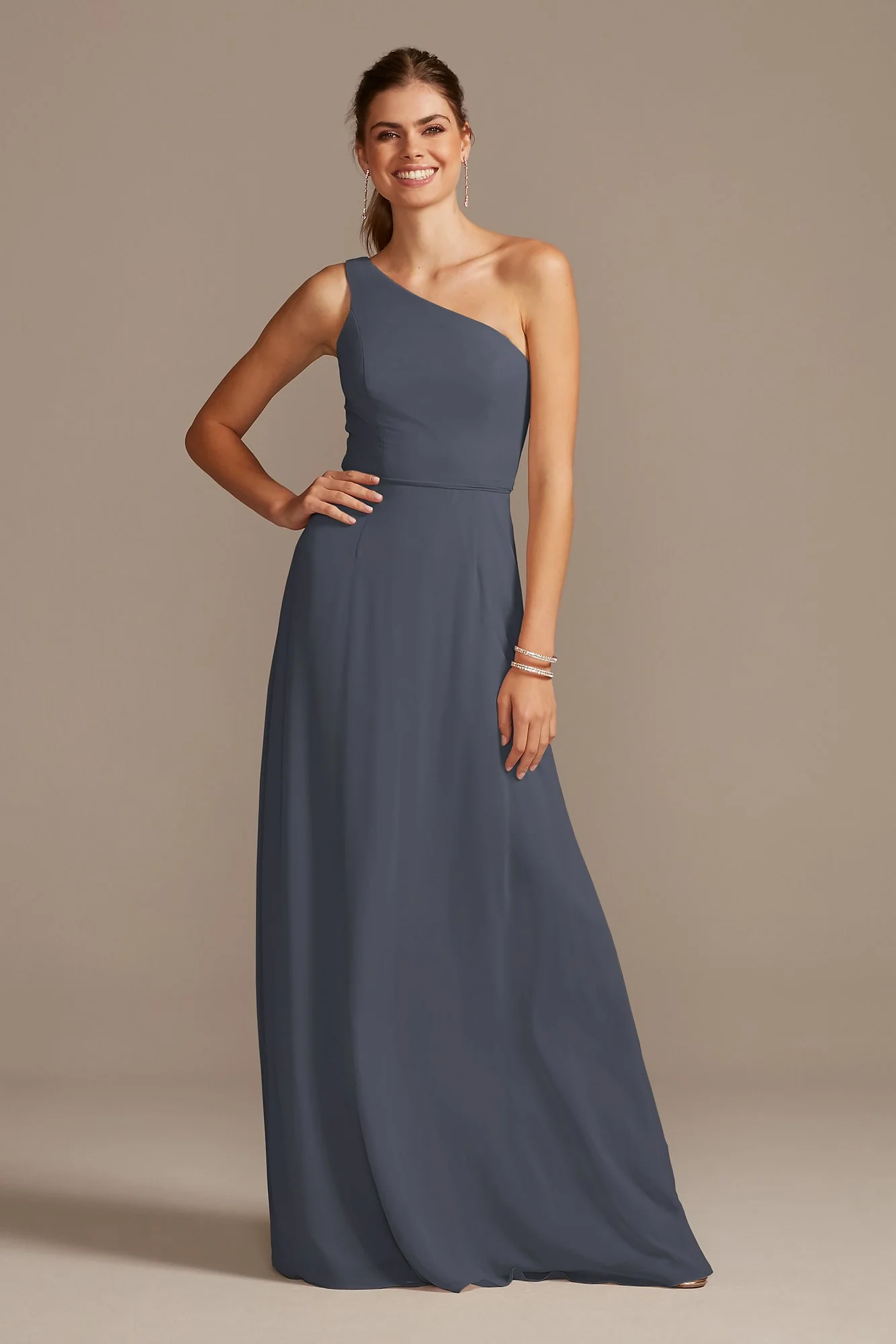 One-Shoulder Simple Chiffon Bridesmaid Dress - Image 110