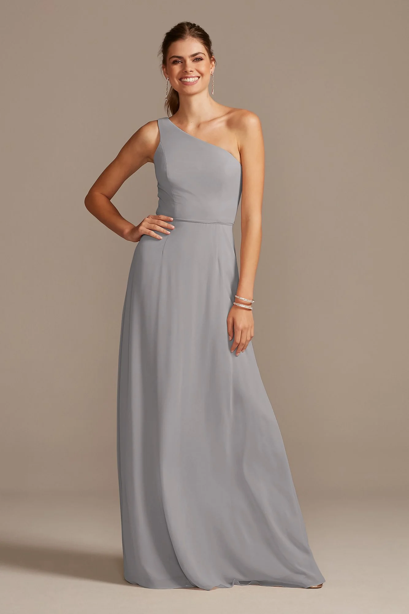 One-Shoulder Simple Chiffon Bridesmaid Dress - Image 127