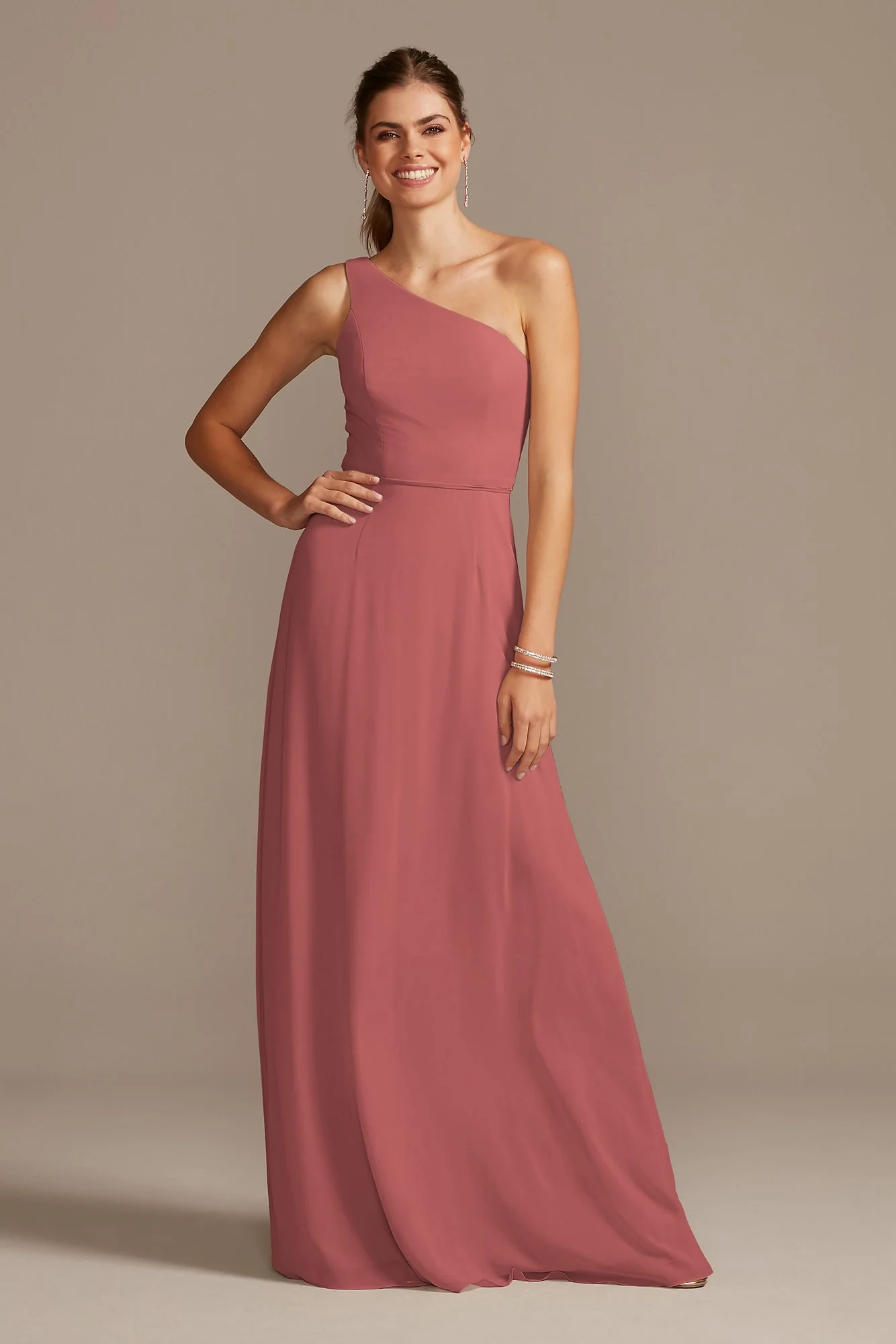 One-Shoulder Simple Chiffon Bridesmaid Dress - Image 13