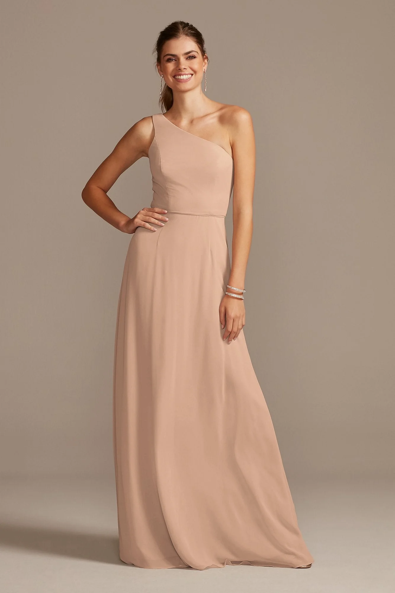 One-Shoulder Simple Chiffon Bridesmaid Dress - Image 3