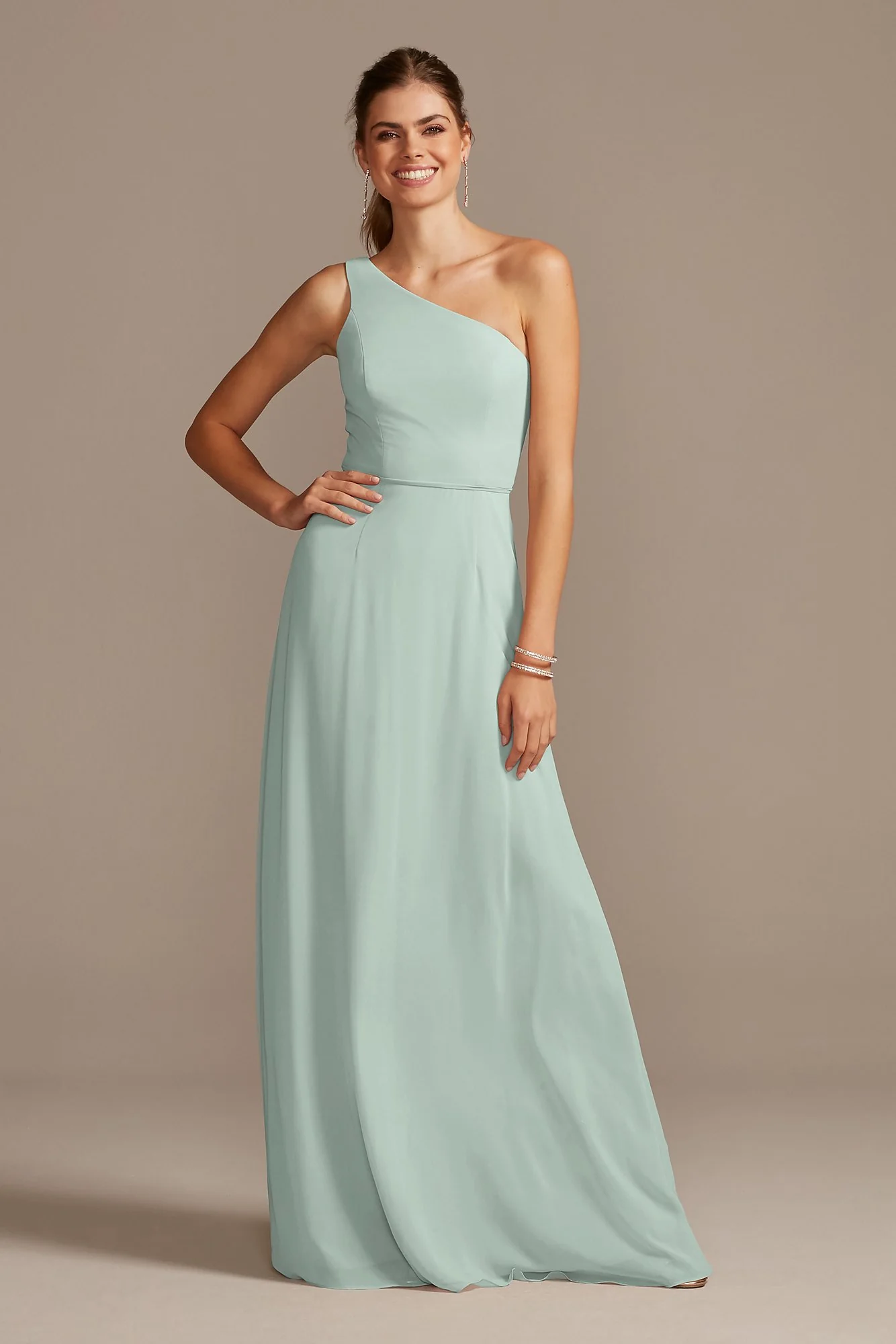 One-Shoulder Simple Chiffon Bridesmaid Dress - Image 30