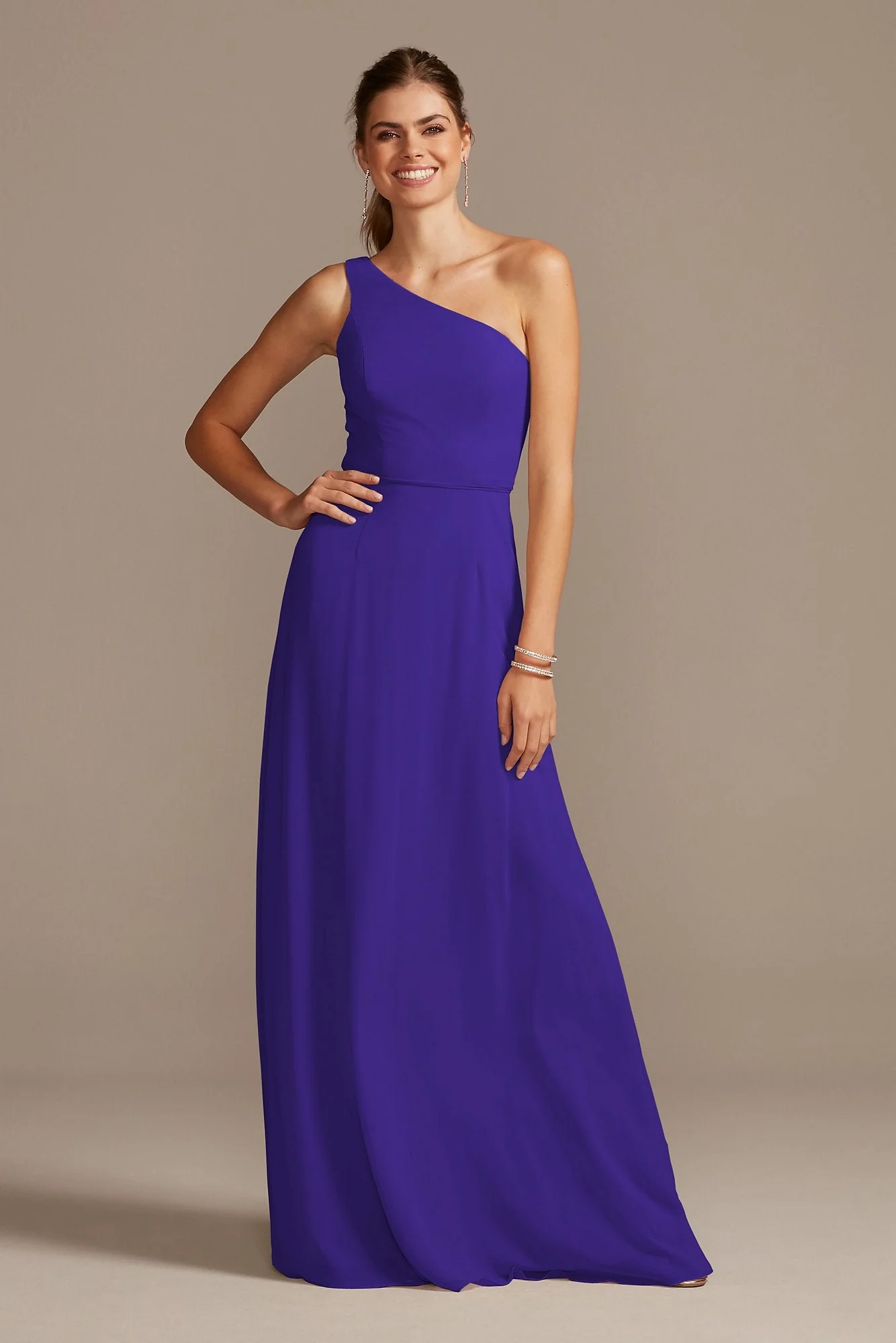 One-Shoulder Simple Chiffon Bridesmaid Dress - Image 32