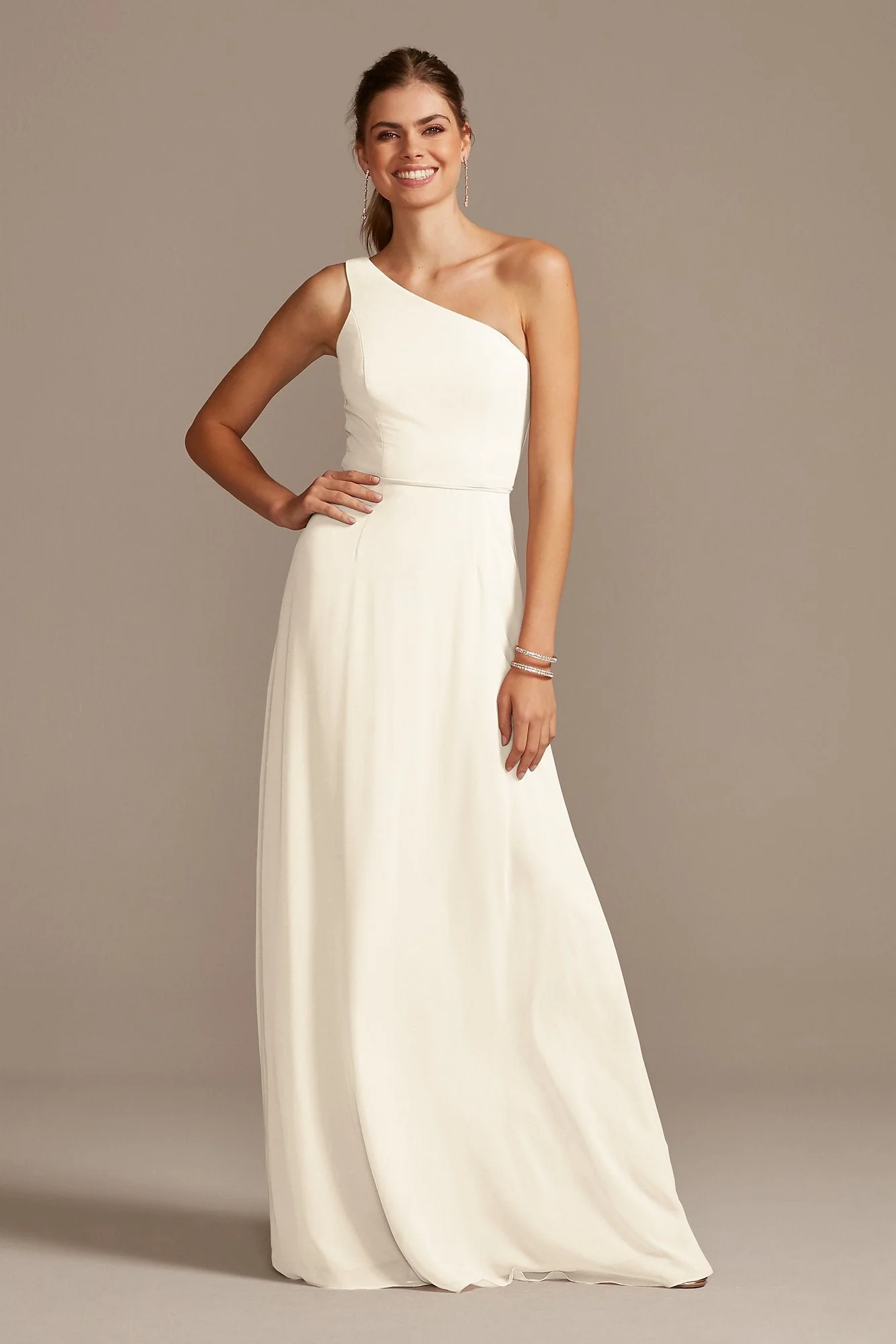 One-Shoulder Simple Chiffon Bridesmaid Dress - Image 37