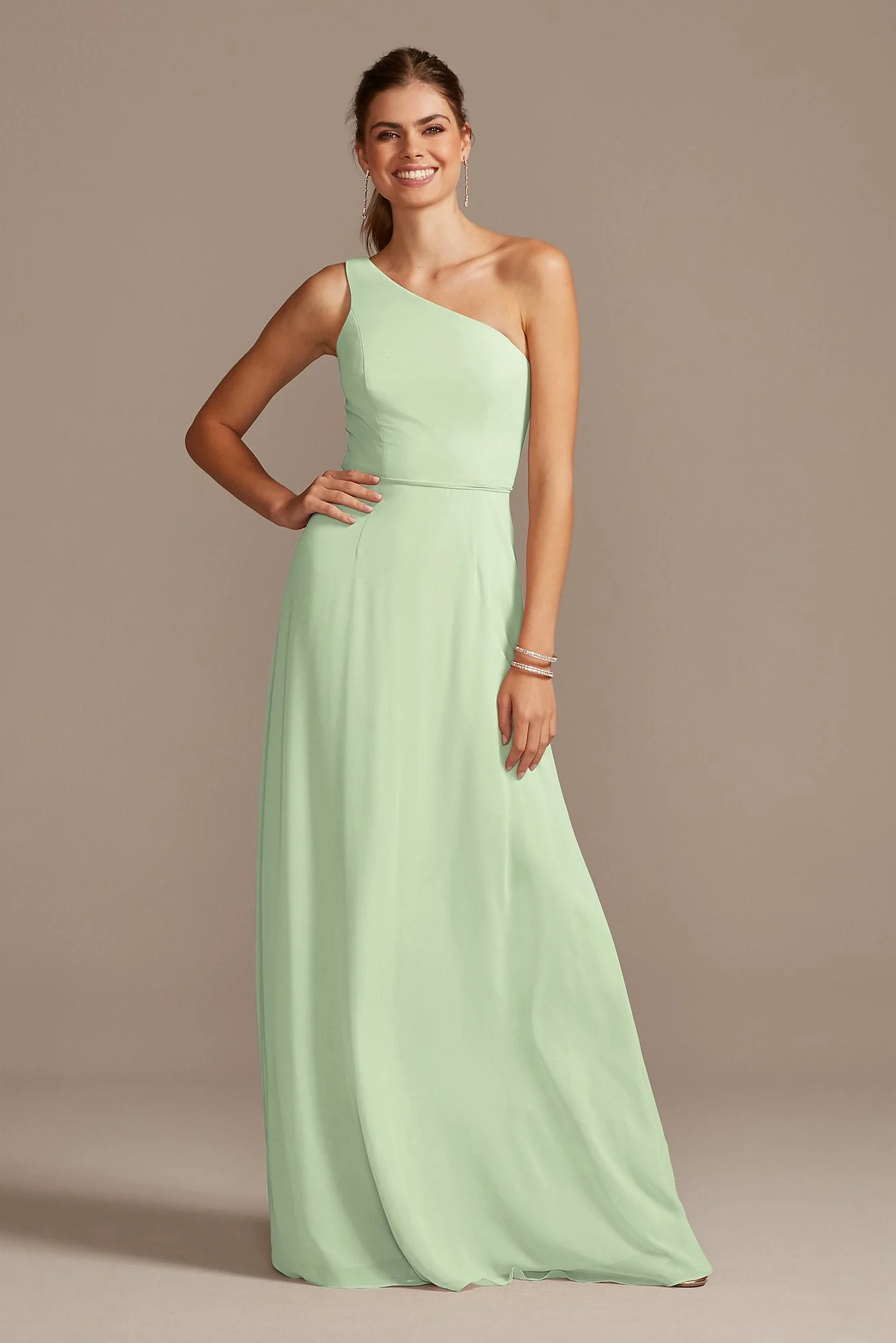One-Shoulder Simple Chiffon Bridesmaid Dress - Image 46